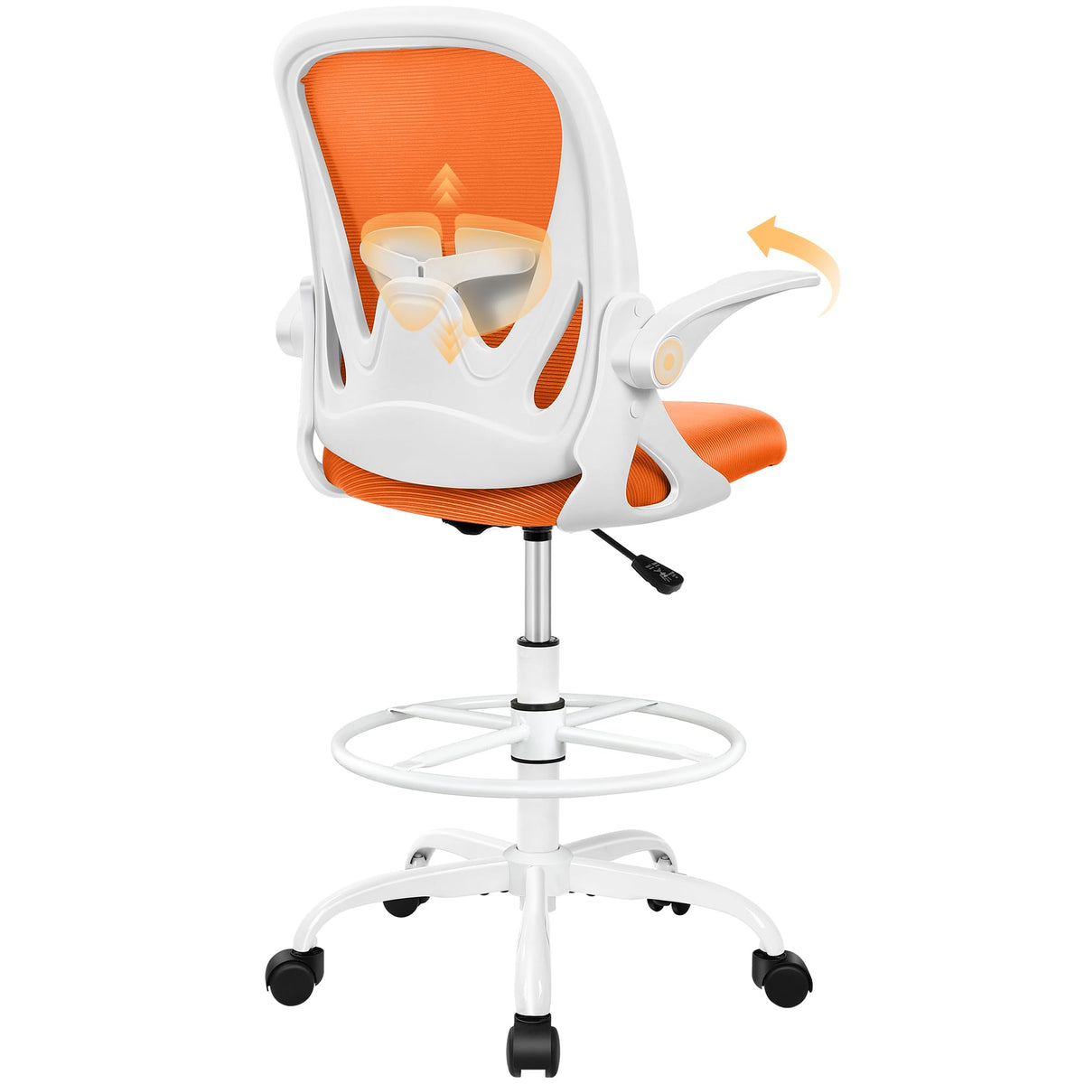 Tall Ergonomic Drafting Chair with Flip-up Armrests and Footrest Ring X98580