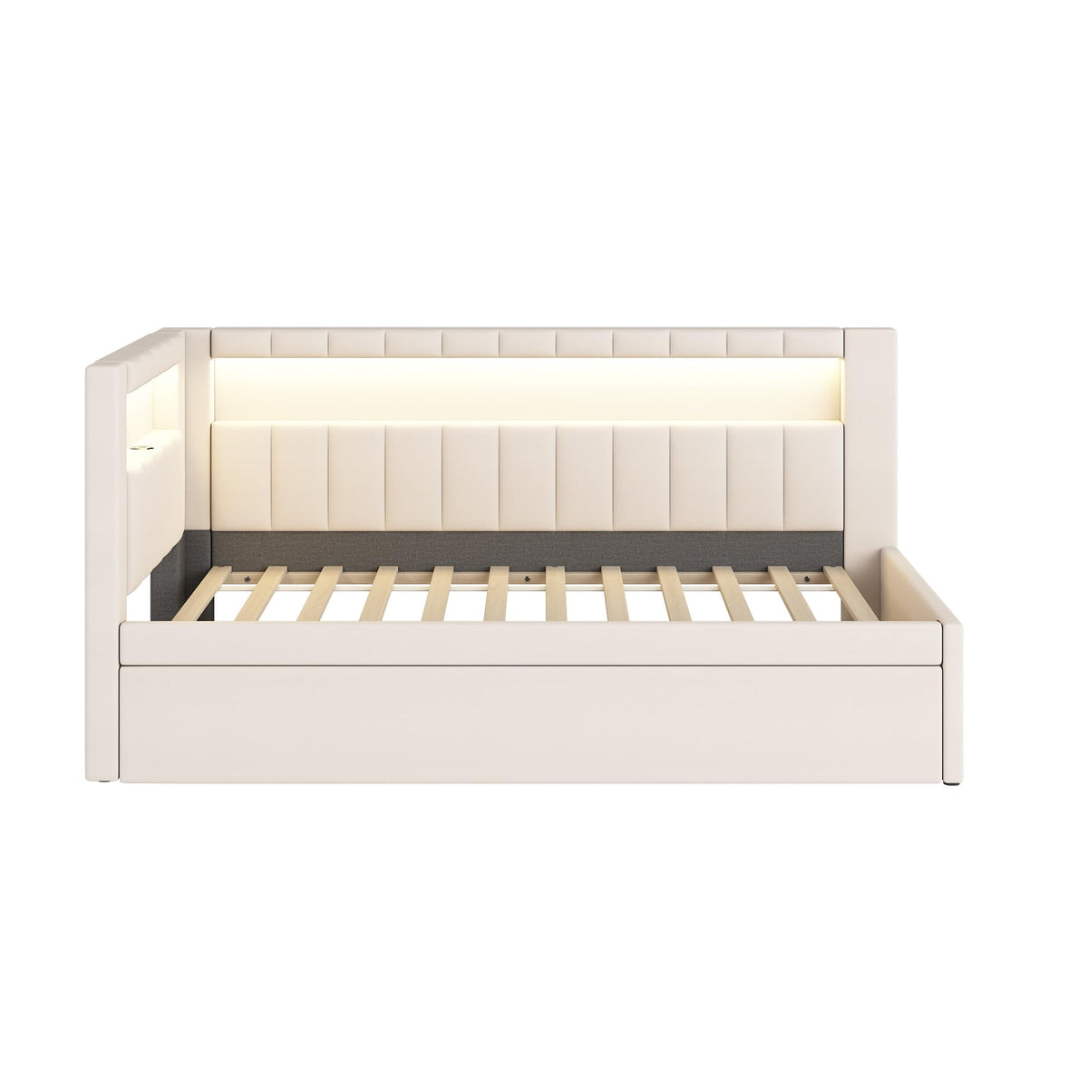 White Twin Size Upholstered Daybed with Trundle A430065