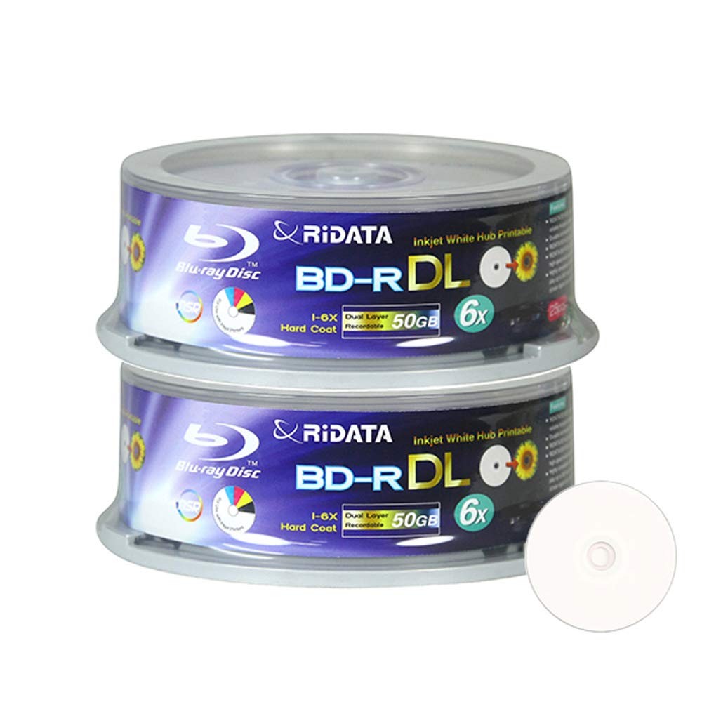 50 Pack BD-R DL Dual Layer 6X 50GB White Inkjet Printable Disc O569389