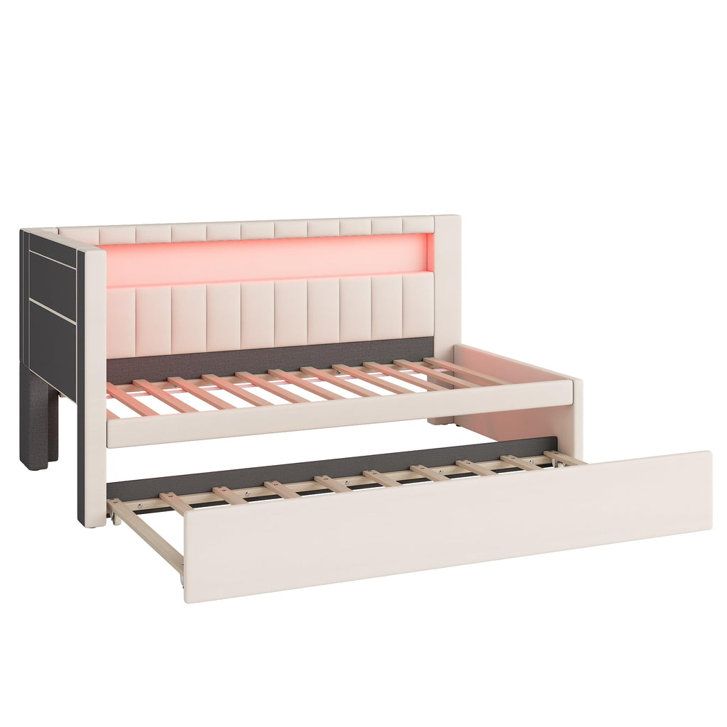 White Twin Size Upholstered Daybed with Trundle A430065