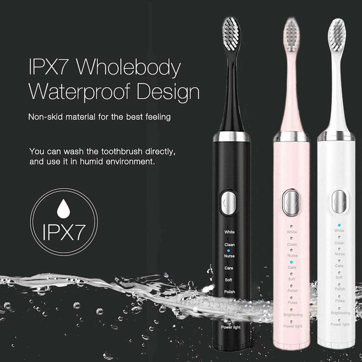 Black Rechargeable Electric Toothbrush with 4 Replacement Heads K256