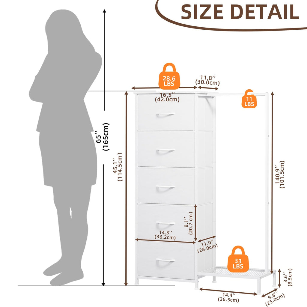 Dresser with Hanging Rack, 5 Drawers L553401
