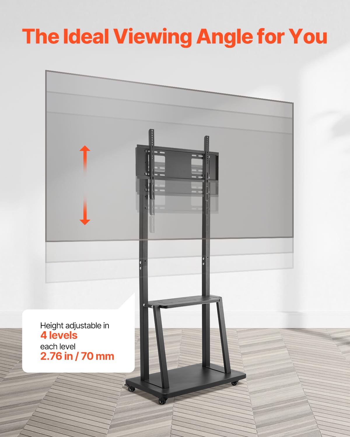Rolling TV Stand for 32-75 Inch Screens, Height Adjustable with Tray O671
