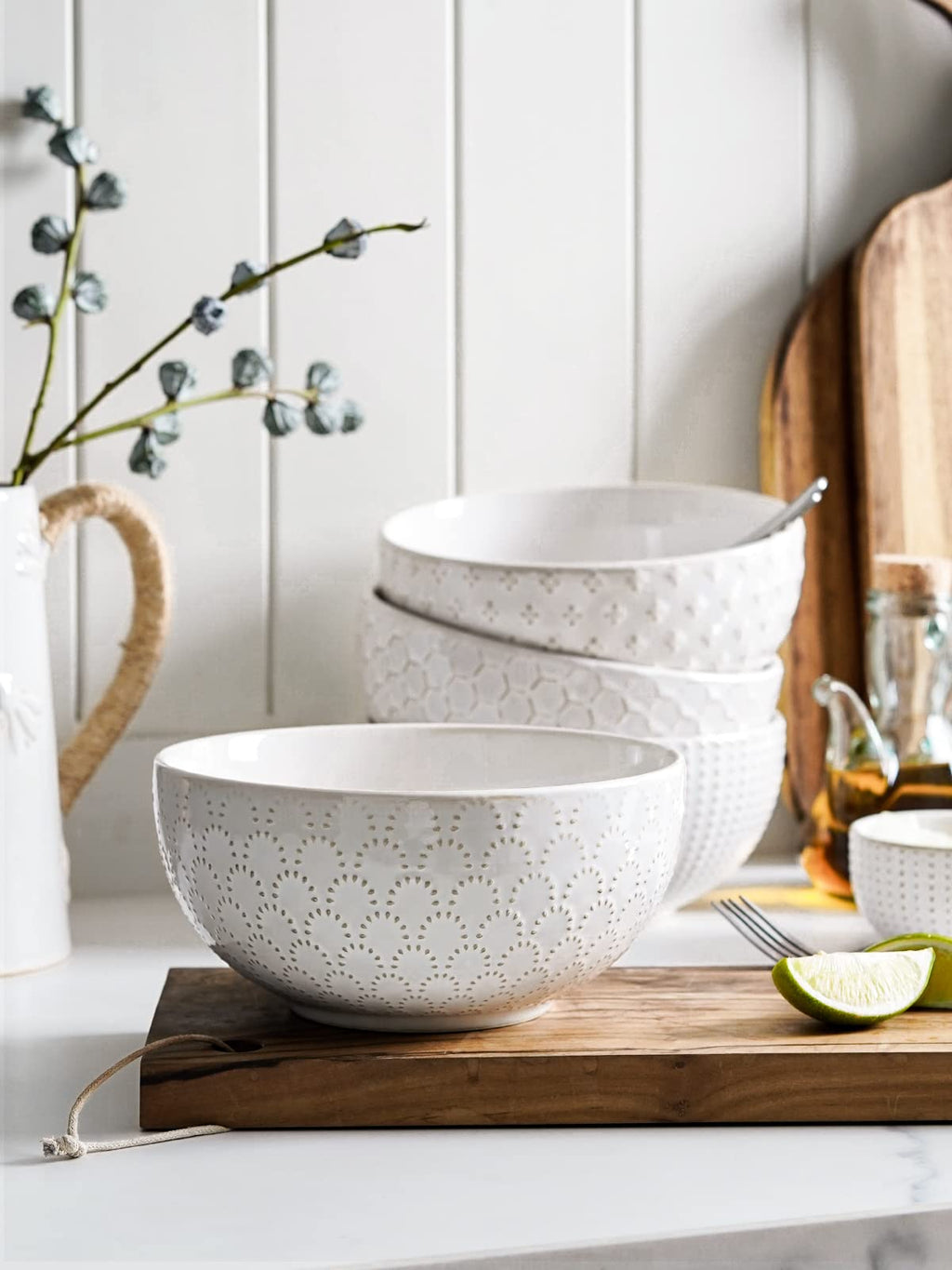 Ceramic Soup Bowl Set, 42 OZ, 7 Inch, Set of 4, Arctic White T54348