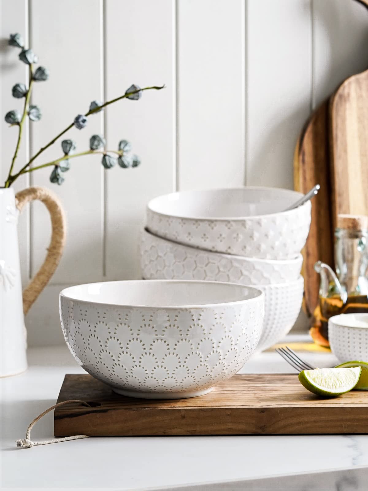 Ceramic Soup Bowl Set, 42 OZ, 7 Inch, Set of 4, Arctic White T54348