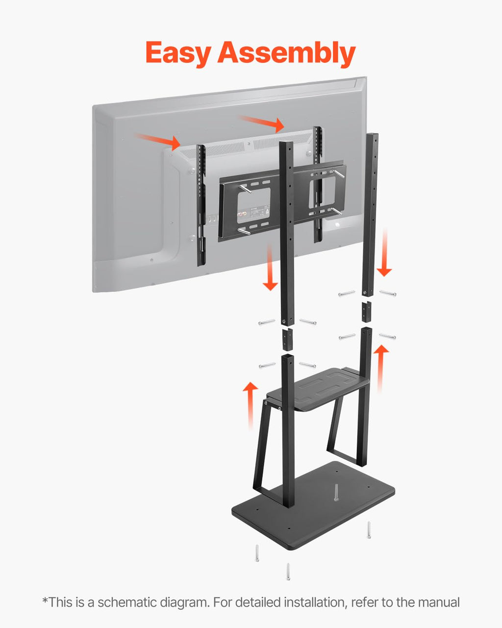 Rolling TV Stand for 32-75 Inch Screens, Height Adjustable with Tray O671