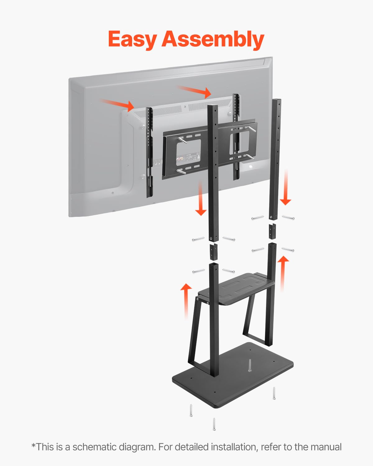 Rolling TV Stand for 32-75 Inch Screens, Height Adjustable with Tray O671
