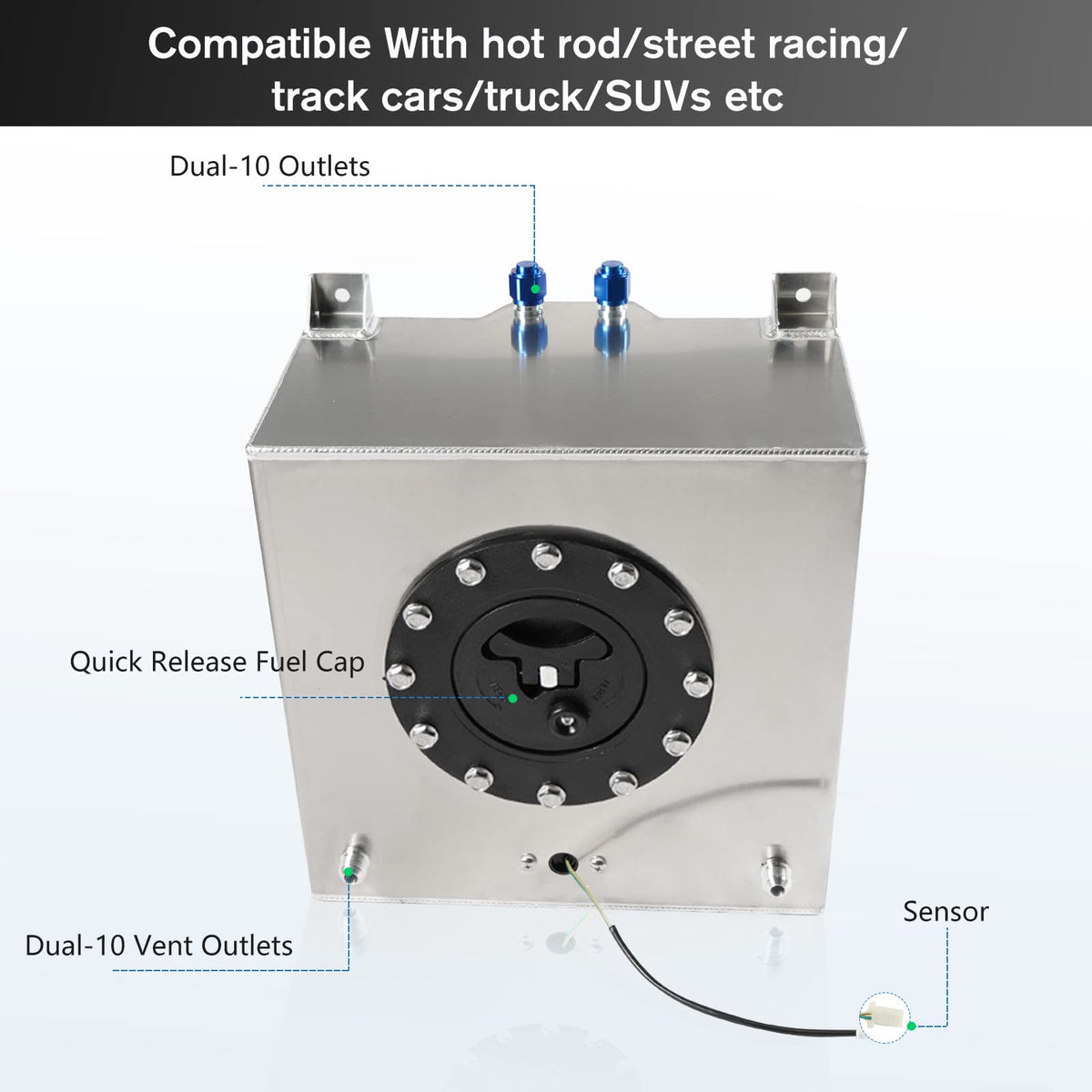 5 Gallon Aluminum Polished Fuel Cell with Cap E174