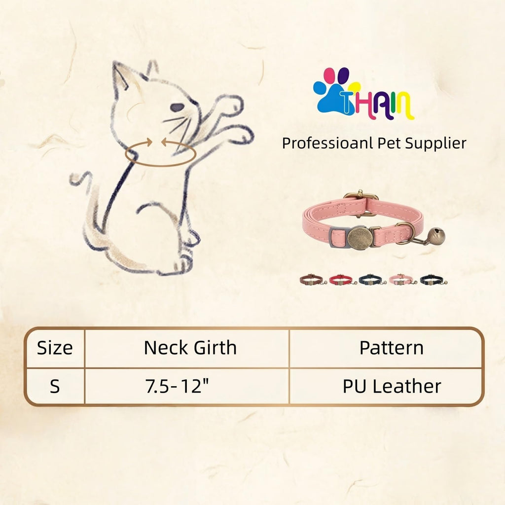 Leather Cat Collar with Bell Breakaway Adjustable Brown W849040