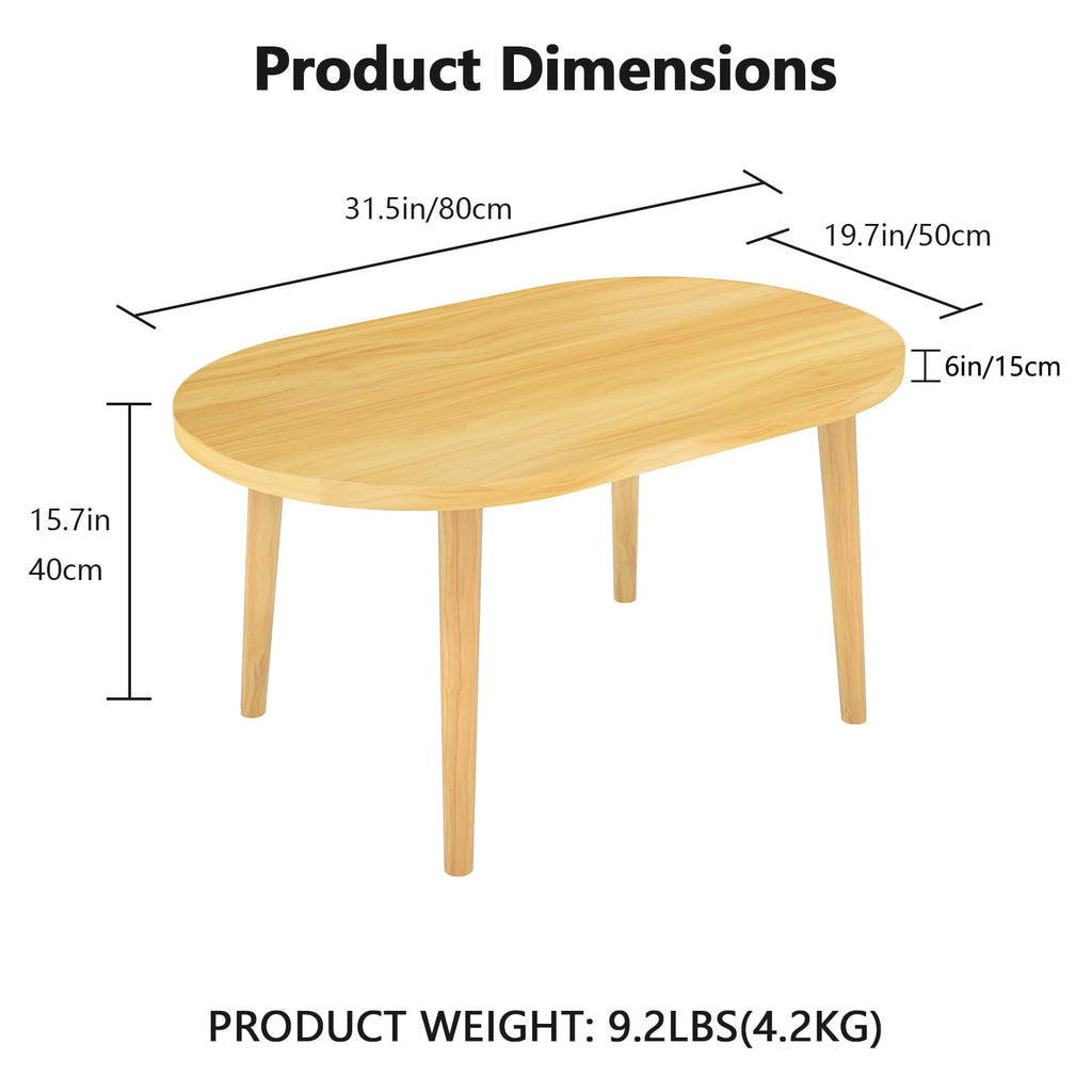 Oval Coffee Table Natural 19.7"D x 31.5"W x 16"H W981