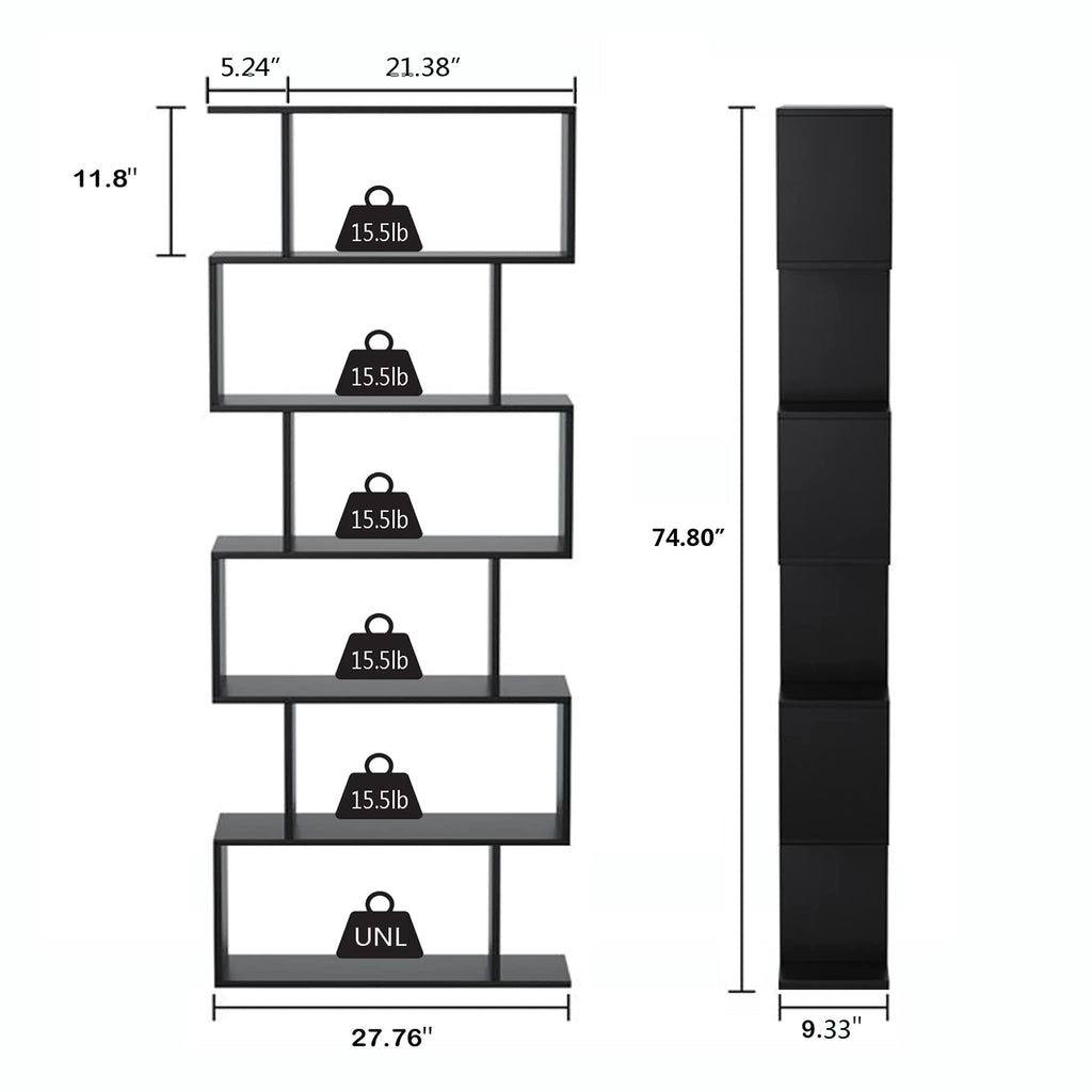 6-Tier Geometric S Shaped Wood Bookshelf E8507