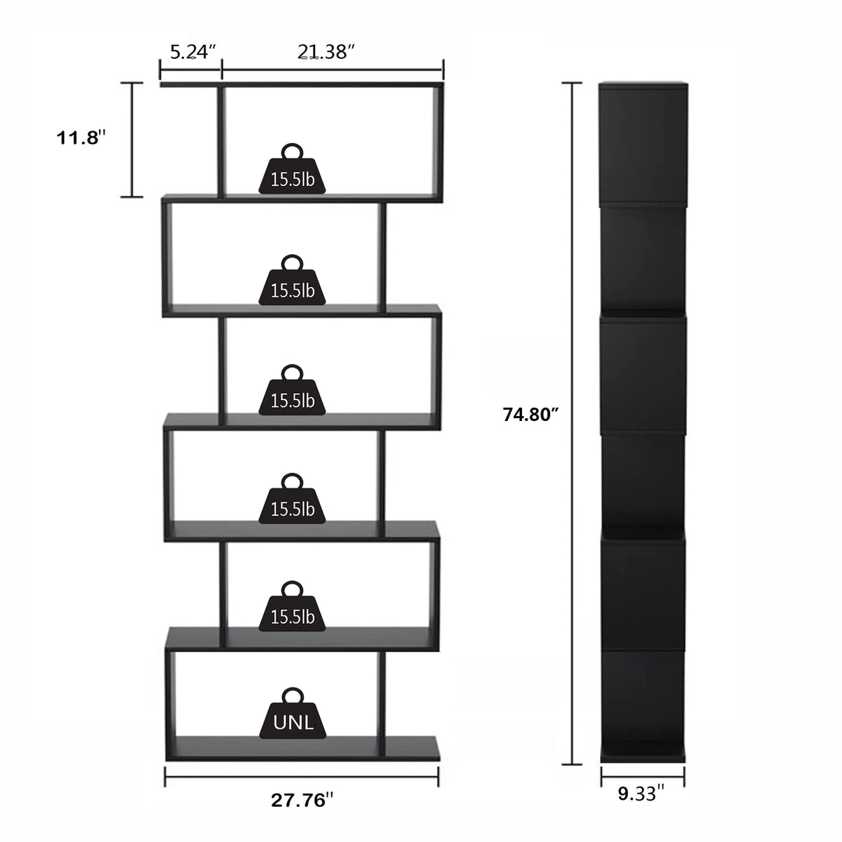 6-Tier Geometric S Shaped Wood Bookshelf E8507