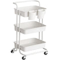 3-Tier Plastic and Steel Rolling Cart with Handle and 2 Brakes C9876