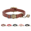 Leather Cat Collar with Bell Breakaway Adjustable Brown W849040