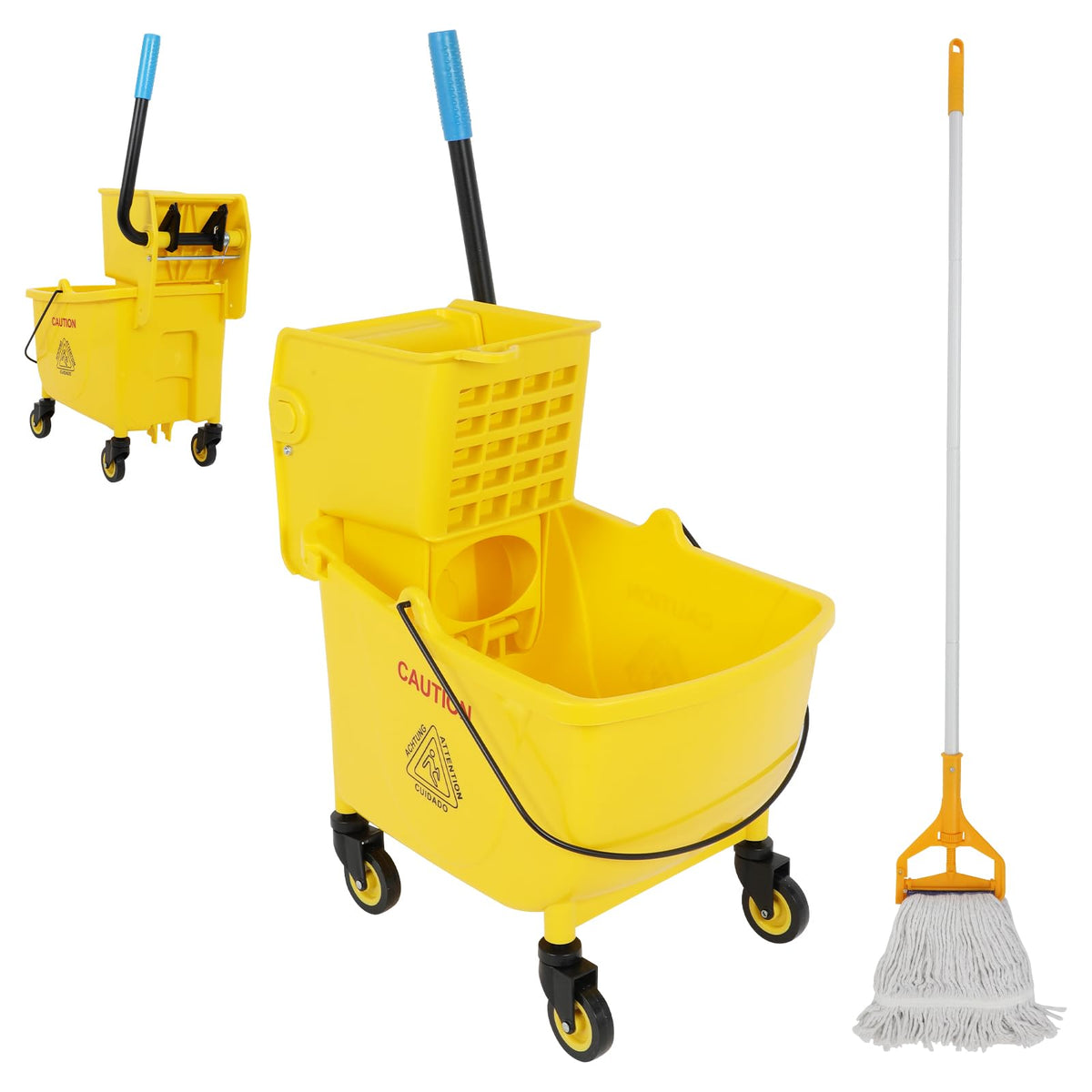 Commercial Mop Bucket with Wringer, 35 Quart Mop and Bucket Set F44148