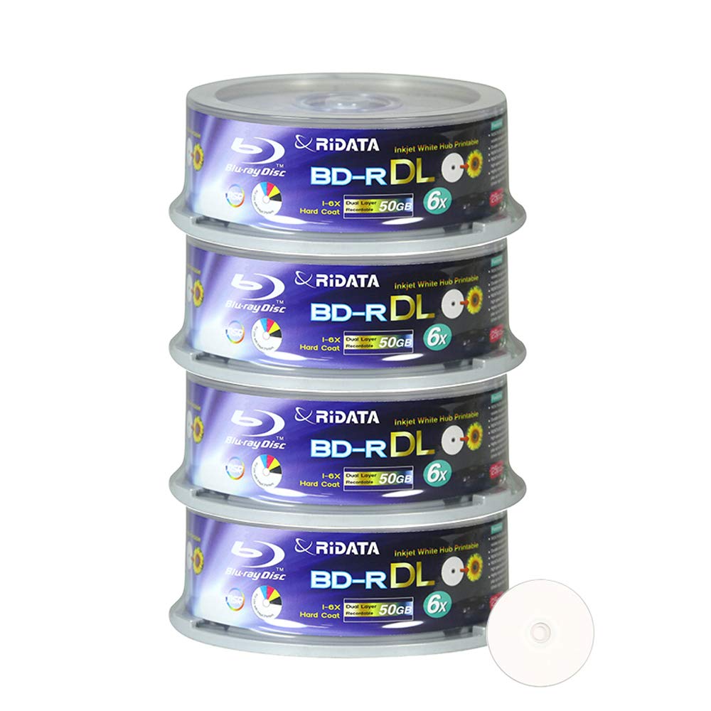 100 Pack BD-R DL Dual Layer 6X 50GB White Inkjet Printable Disc H100606