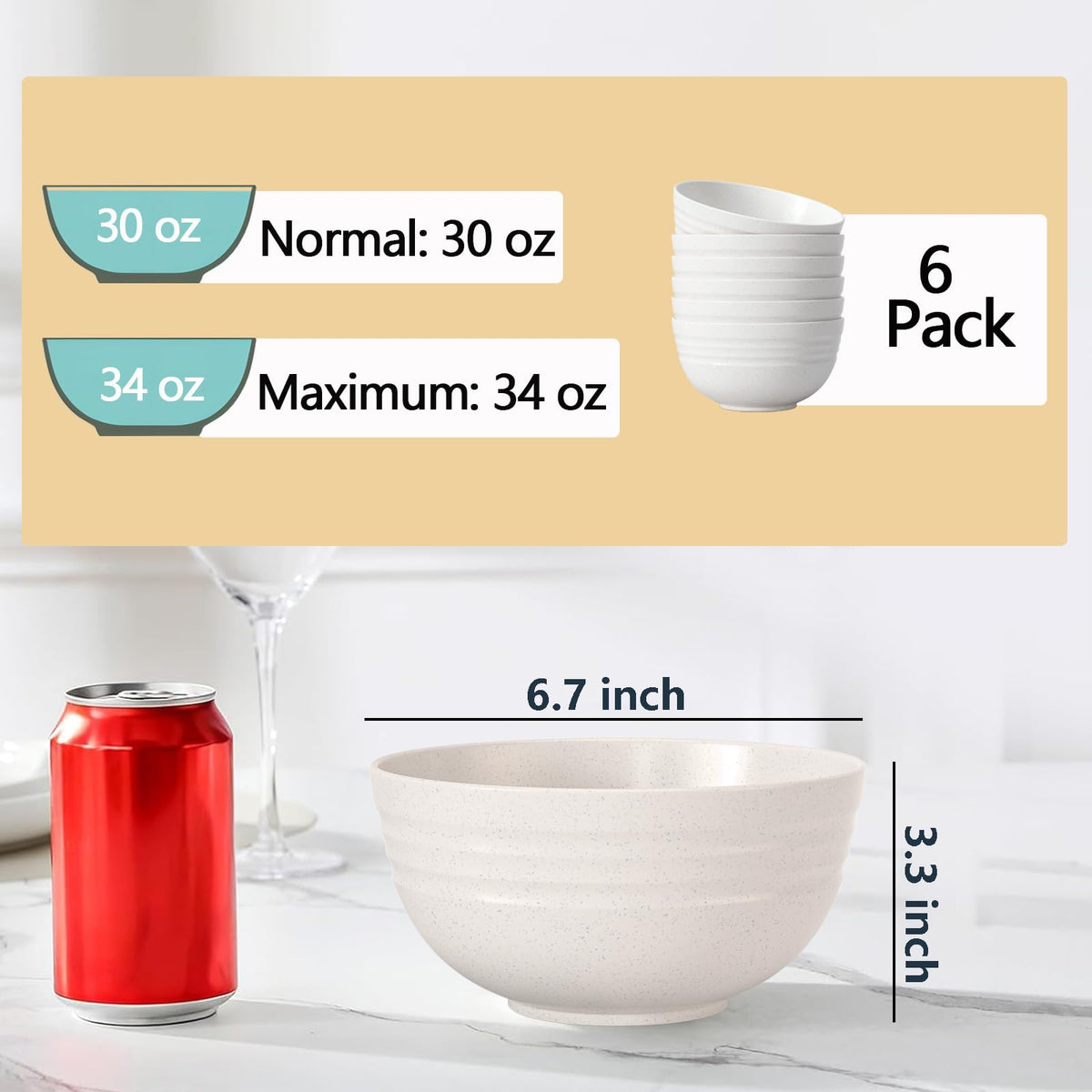 34 Oz BPA-Free Soup Bowls Set of 6 G160469