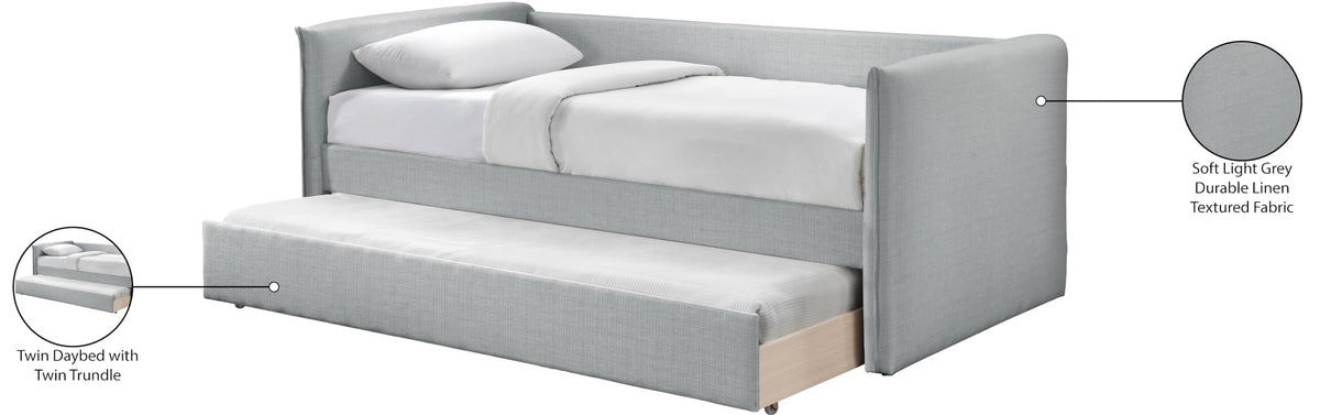 Light Grey Linen Textured Twin Daybed with Trundle W625365