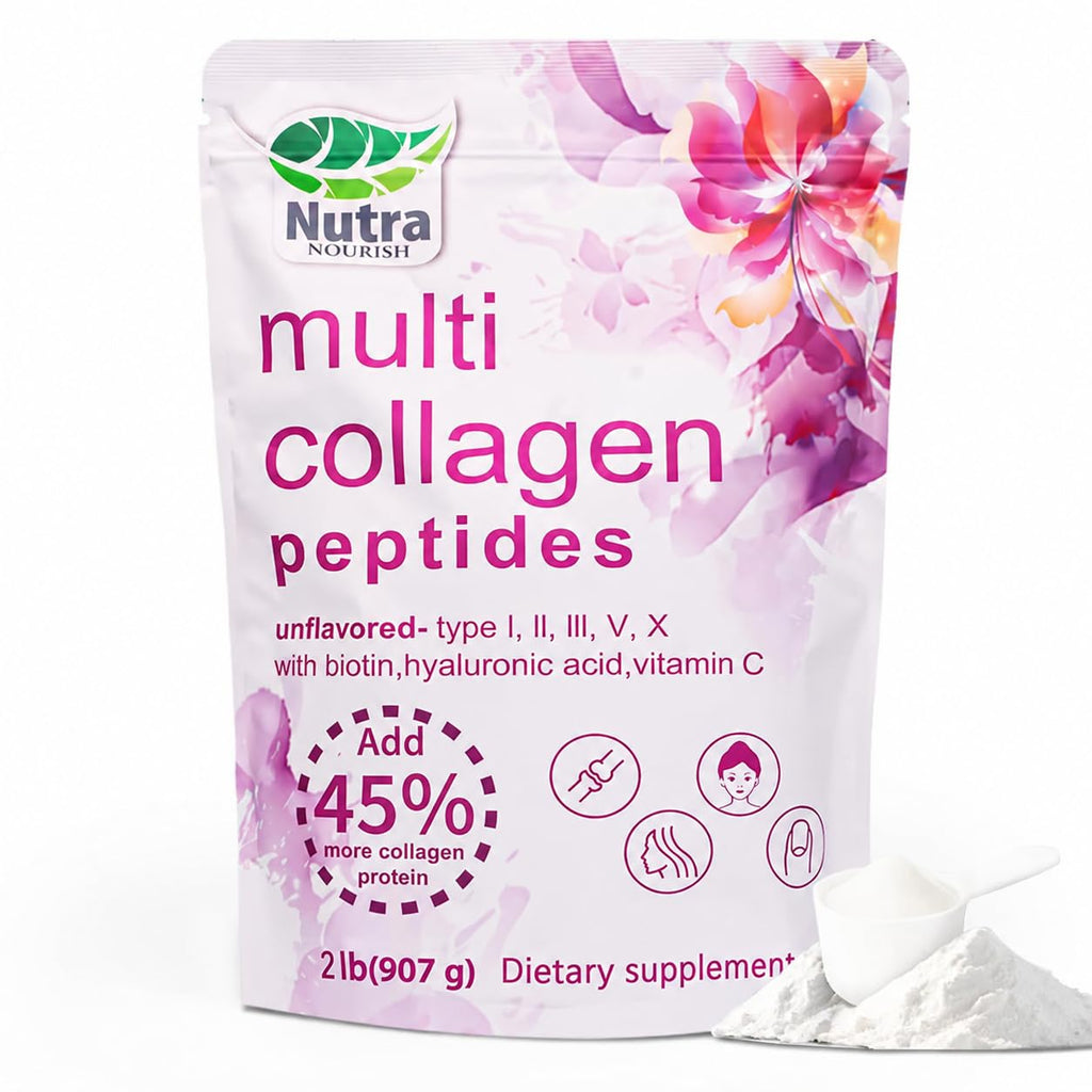 Multi Collagen Peptides Powder, 2LB Type I II III V X Unflavored U9988