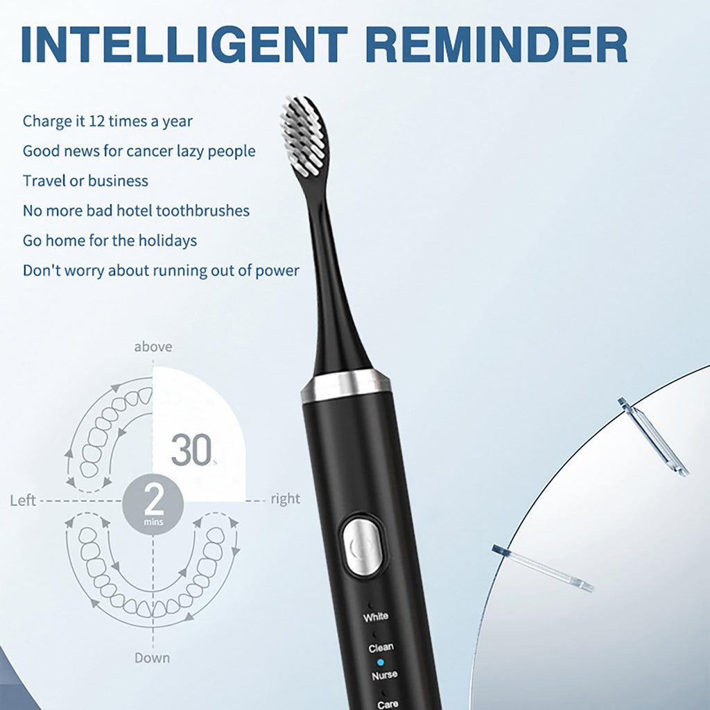 Black Rechargeable Electric Toothbrush with 4 Replacement Heads K256