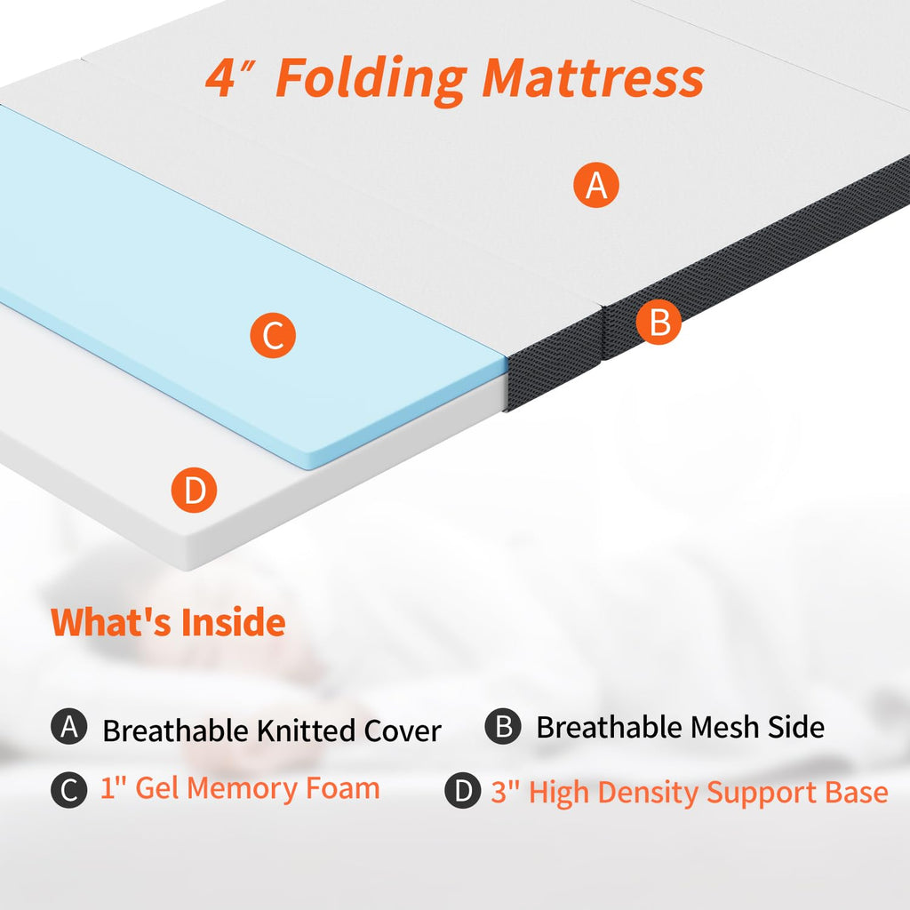 4 inch Tri Fold Memory Foam Mattress Topper with Washable Cover J587623