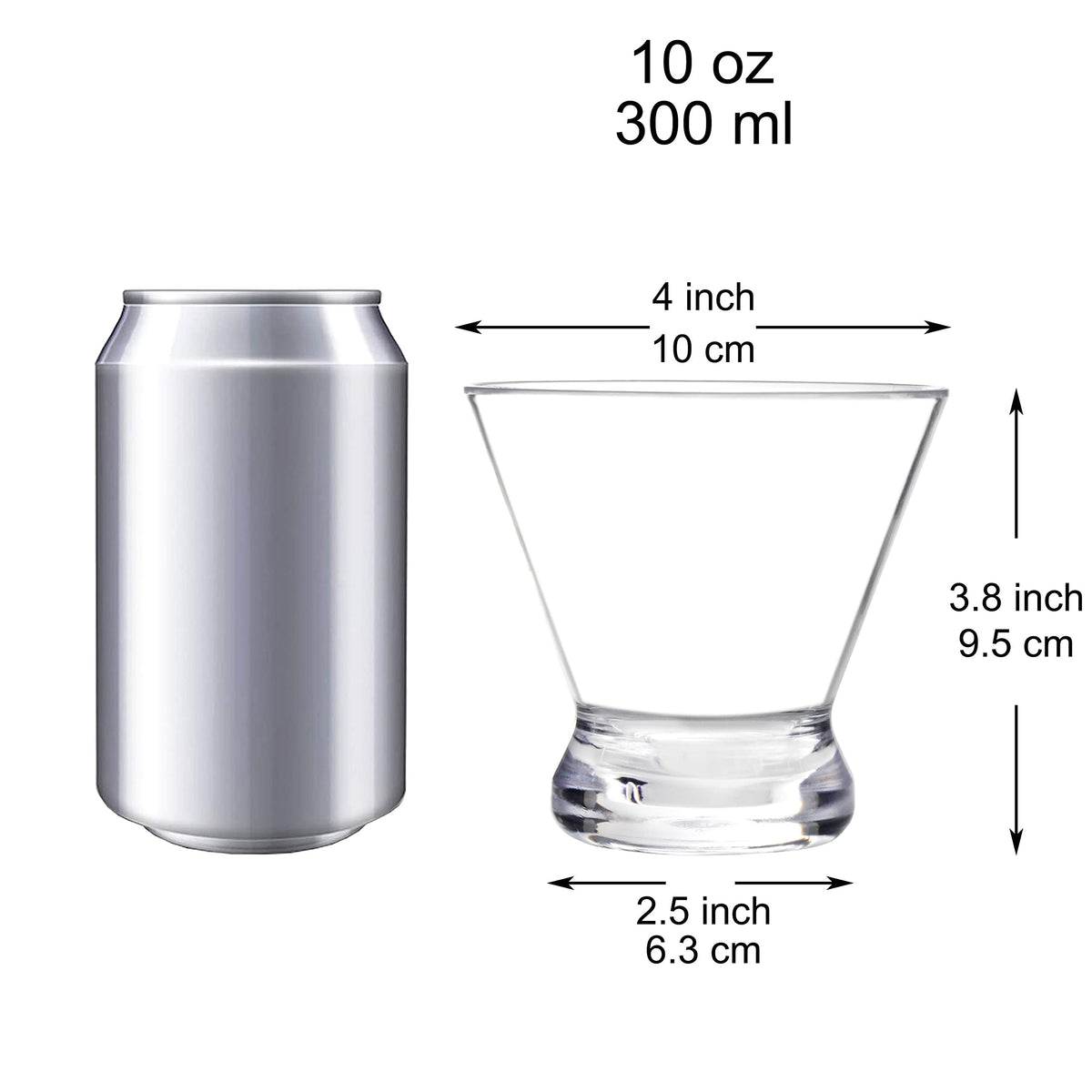 6 Pack 10 Ounce Shatterproof Stemless Martini Glasses A4008