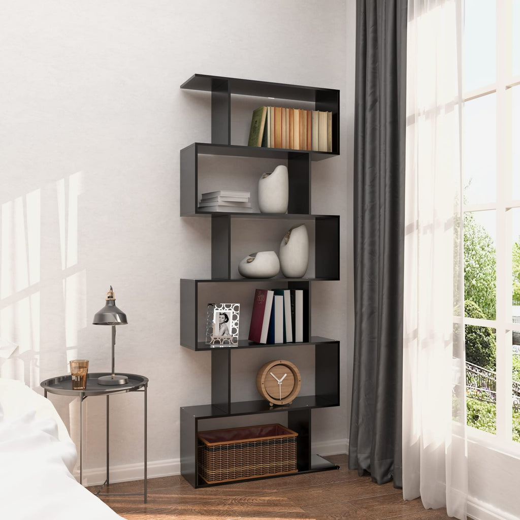 6-Tier Geometric S Shaped Wood Bookshelf E8507