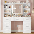 White Vanity Desk with Mirror and 9 Drawers O9316