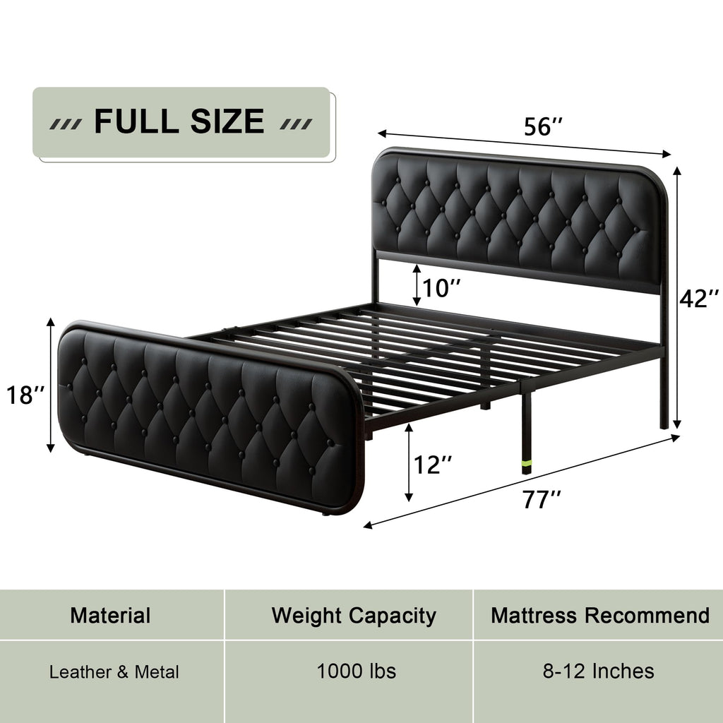 Full Size Upholstered Platform Bed Frame with Faux Leather Headboard I991