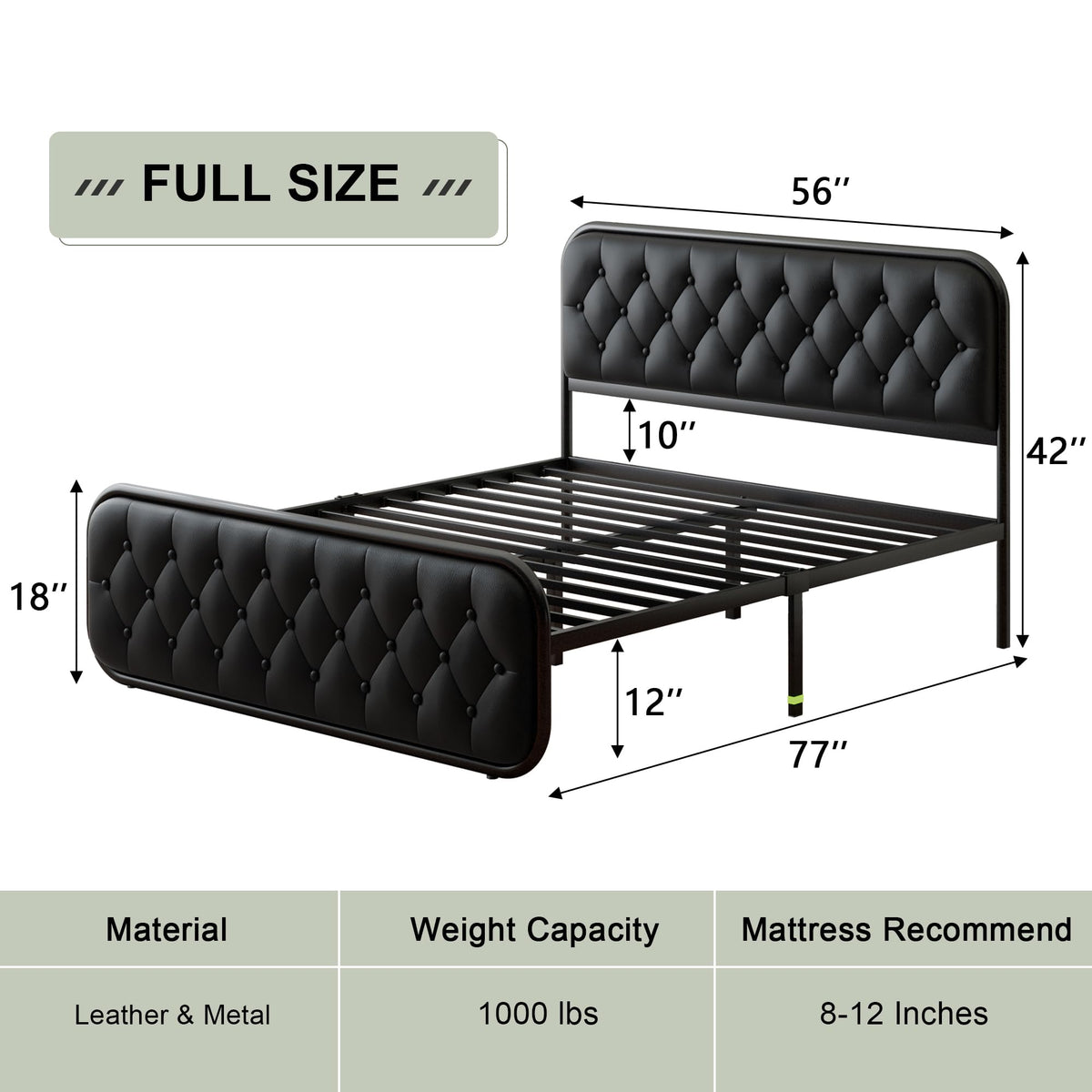 Full Size Upholstered Platform Bed Frame with Faux Leather Headboard I991