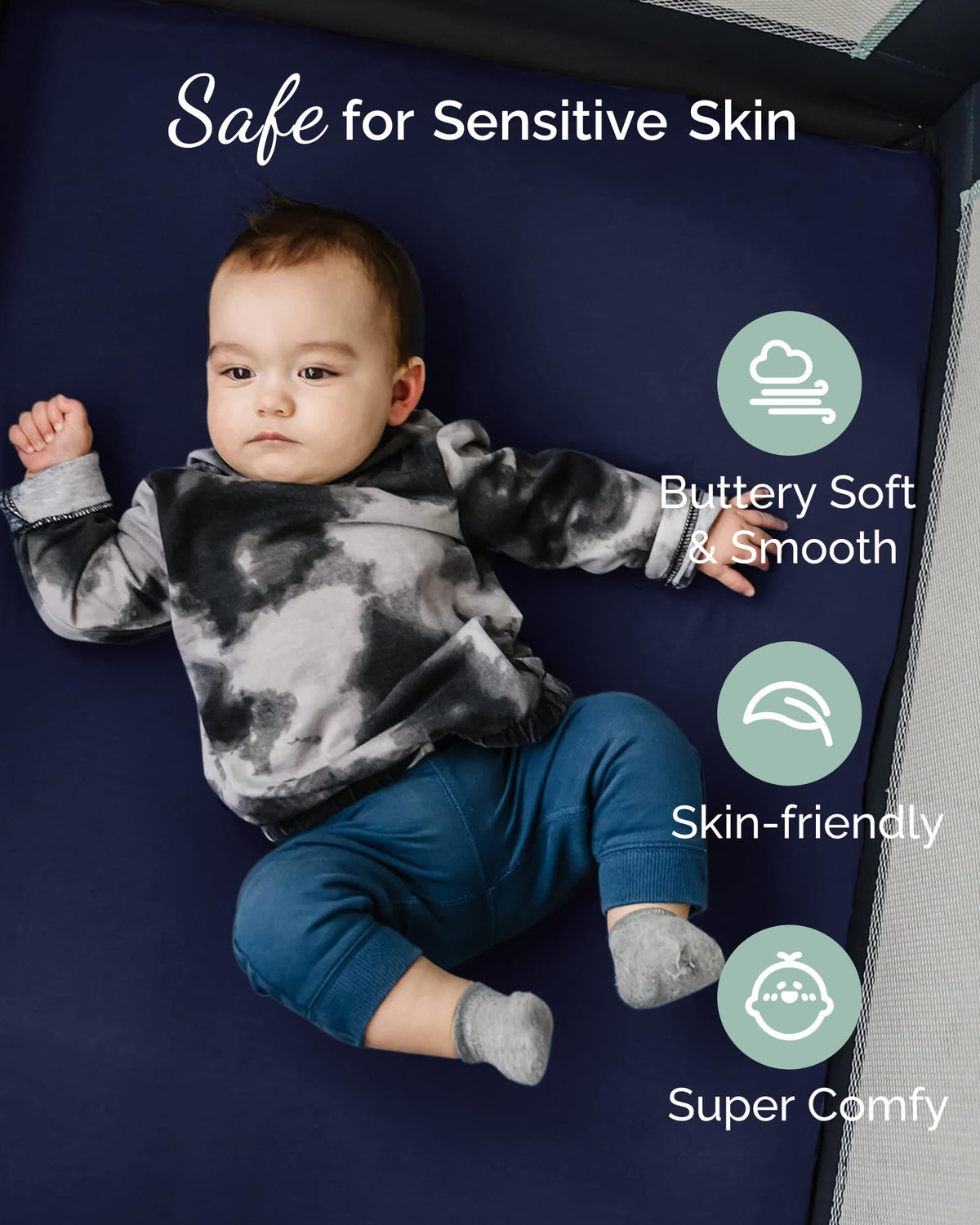 Grey Navy 3 Pack Jersey Pack and Play Sheets I20937