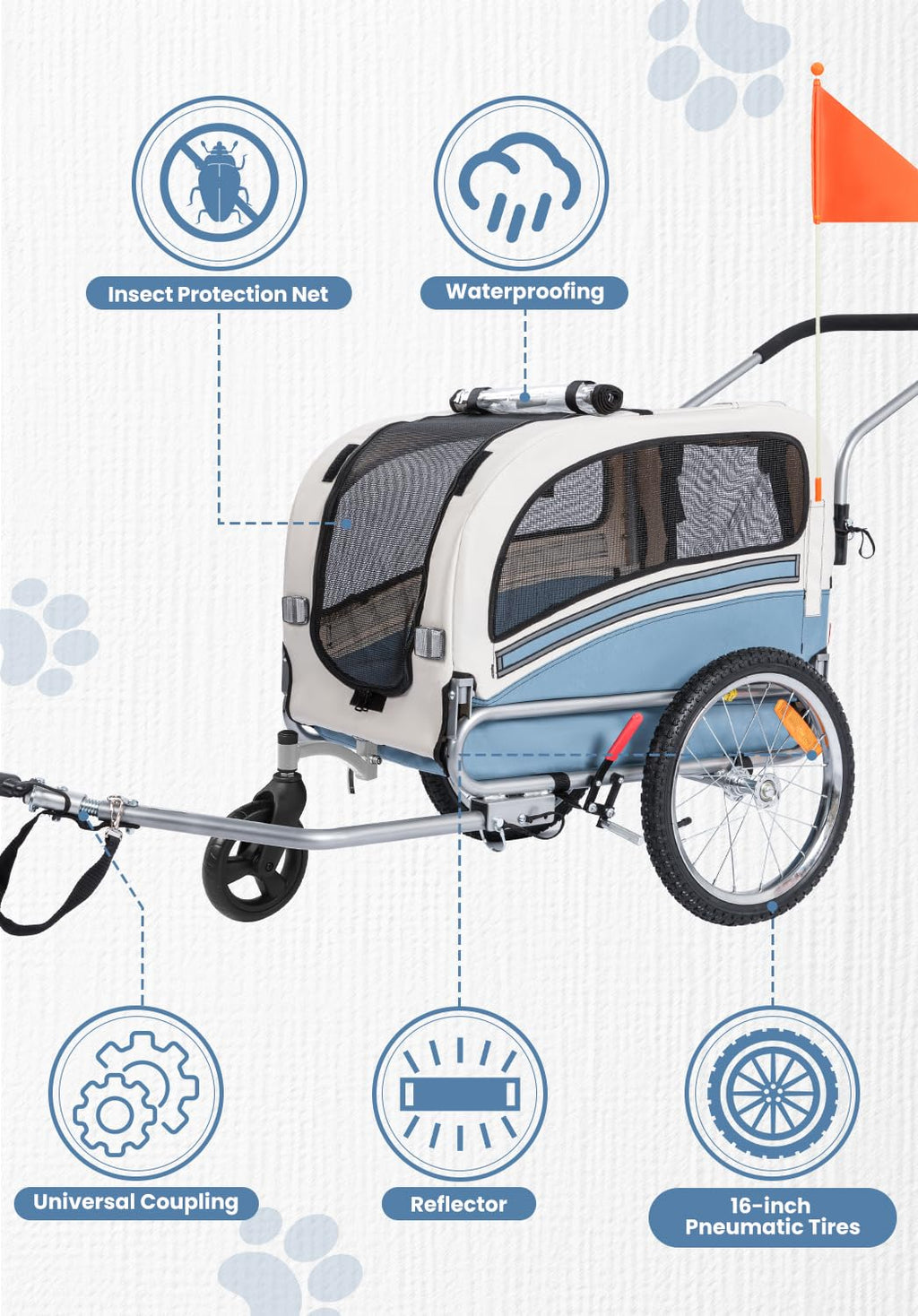 2 in 1 Pet Bicycle Trailer with 6" Stroller Wheel Y268