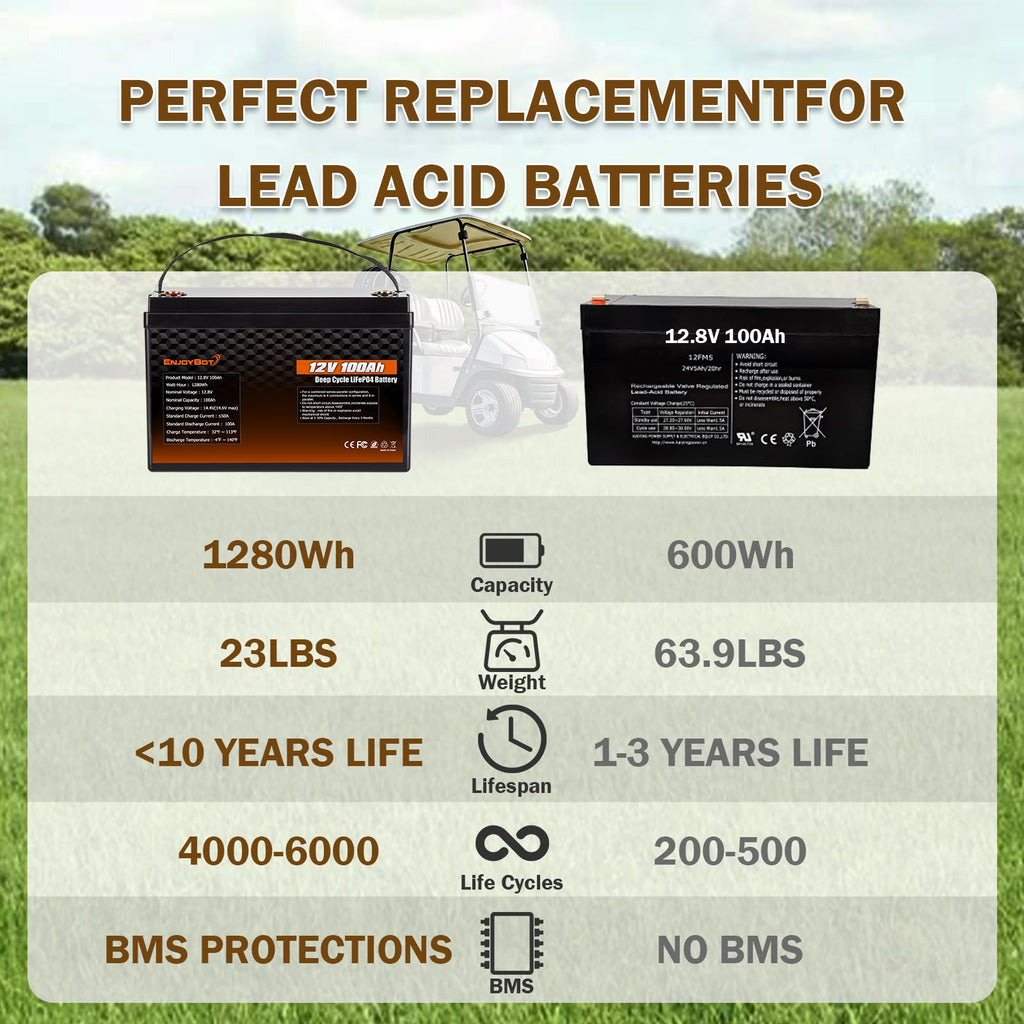 12V 100Ah LiFePO4 Lithium Battery, 100A BMS Deep Cycle Battery with Low Temp Cut Off, 2 Pack U100523