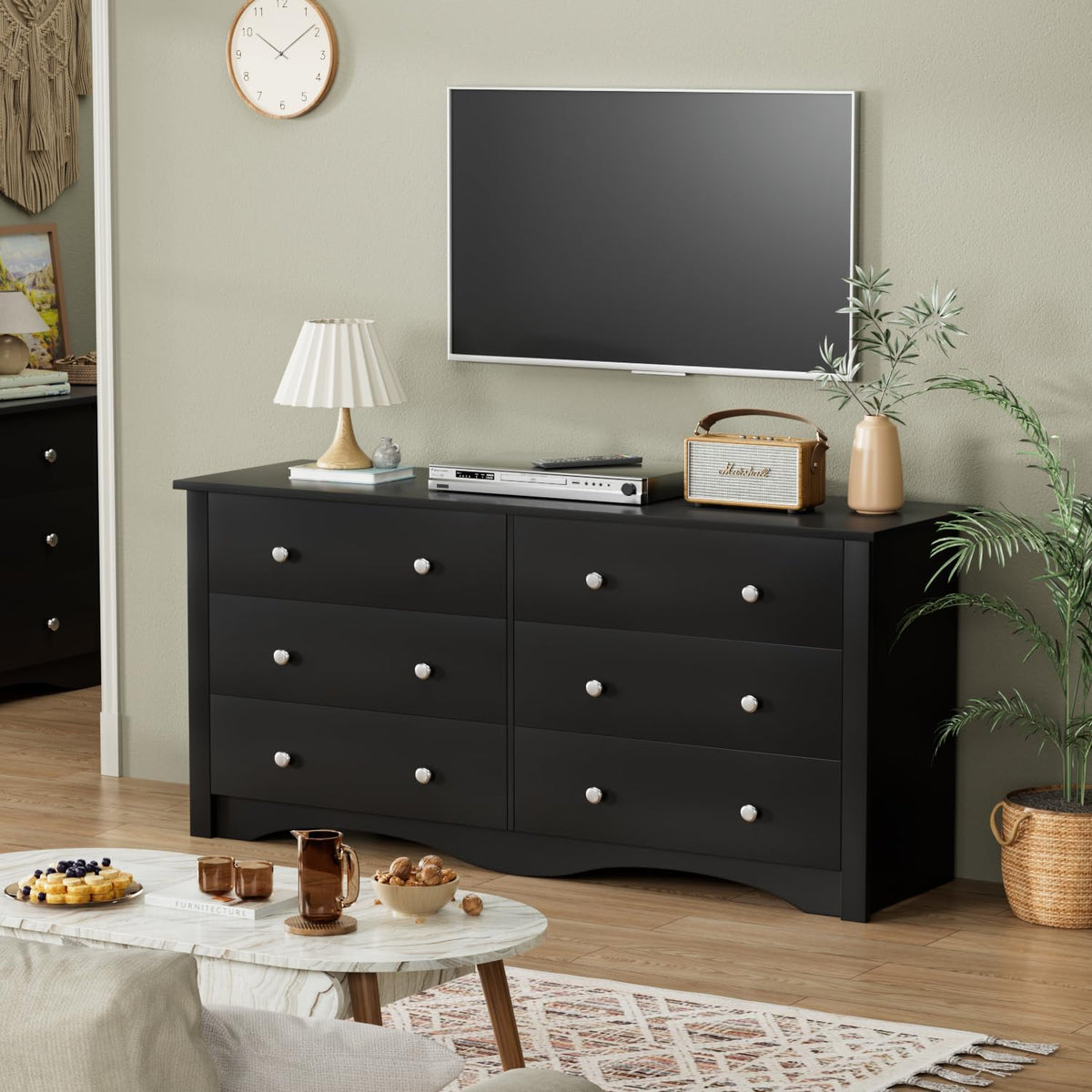Black 6 Drawer Dresser Q3066