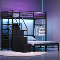 Black Twin Over Full Bunk Bed with Desk and Stairs E847