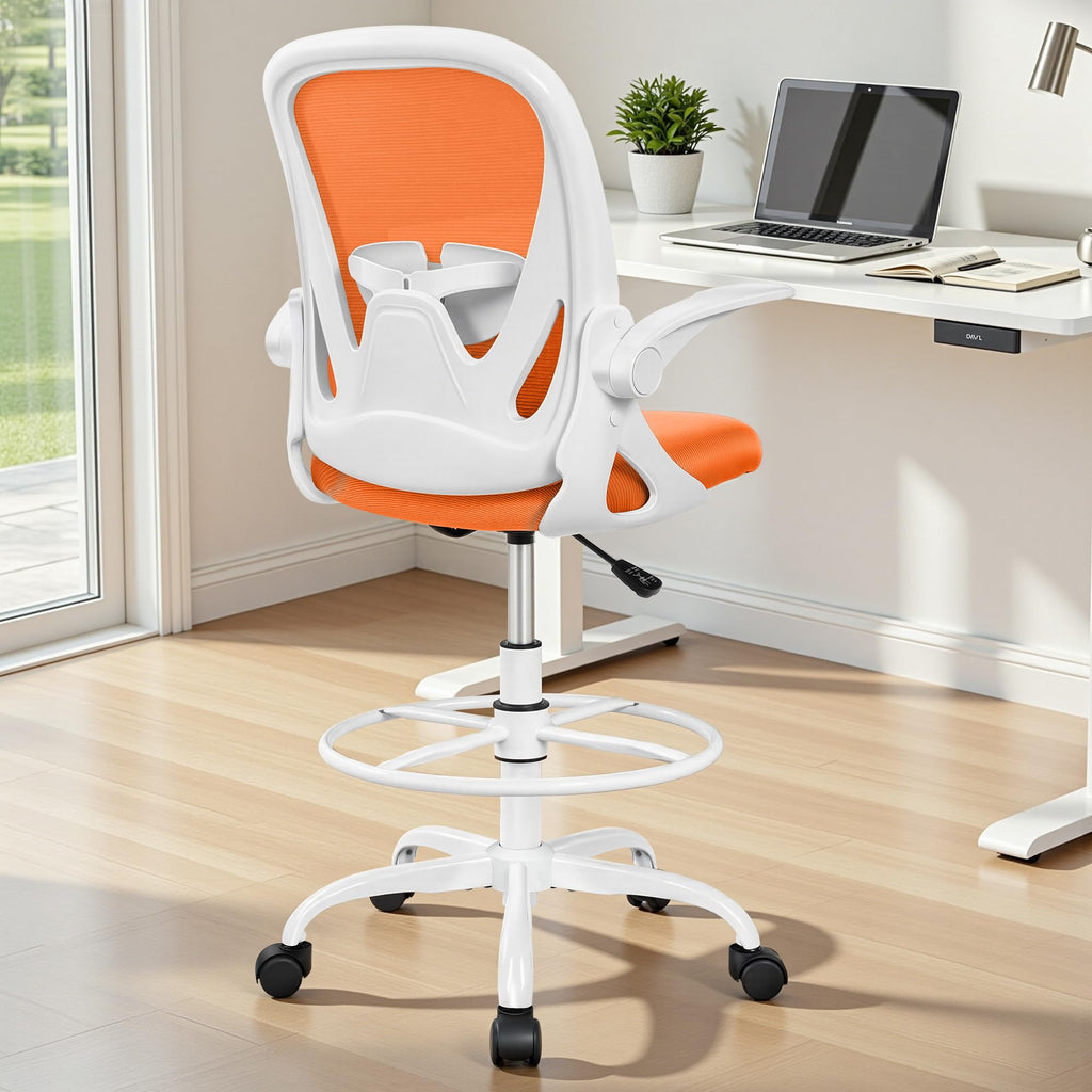 Tall Ergonomic Drafting Chair with Flip-up Armrests and Footrest Ring X98580