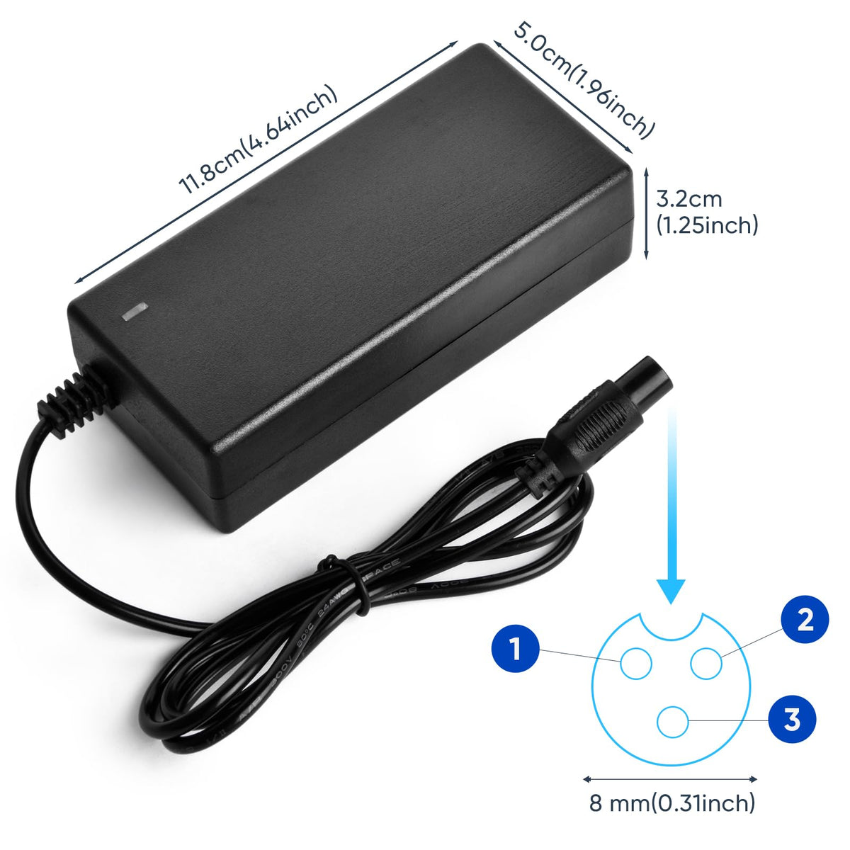 42V 2A Battery Charger 3 Prong Inline Connector T7984