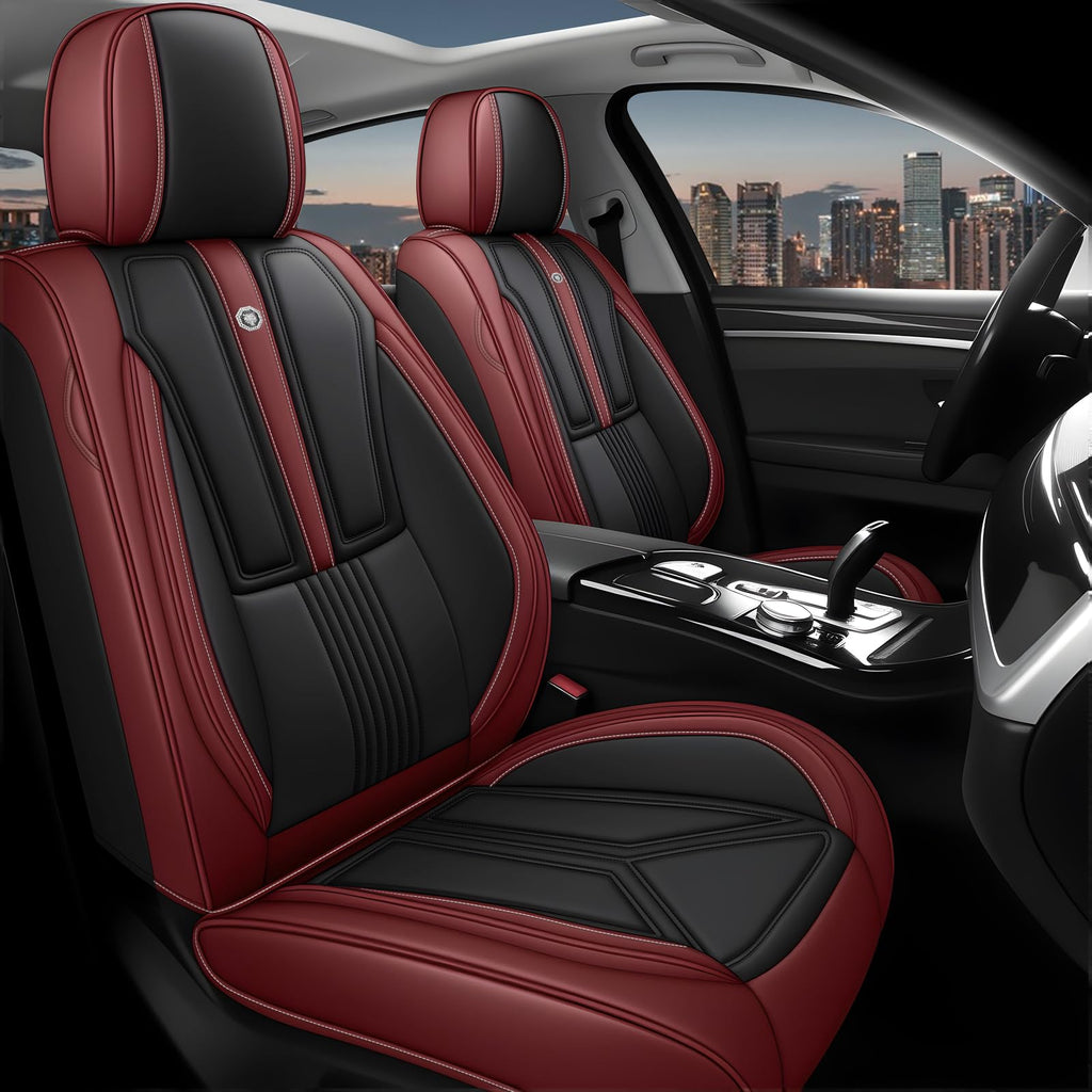 Black Red Nappa Leather 5 Seats Full Set Car Seat Covers G830