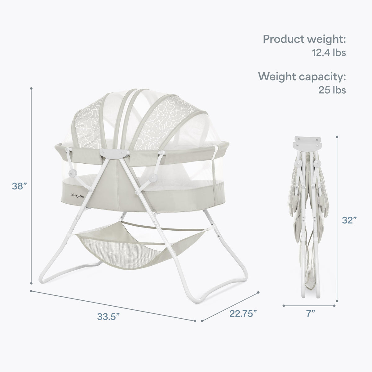Portable Infant Bassinet, Double Mesh Canopy, Cool Grey Q281017
