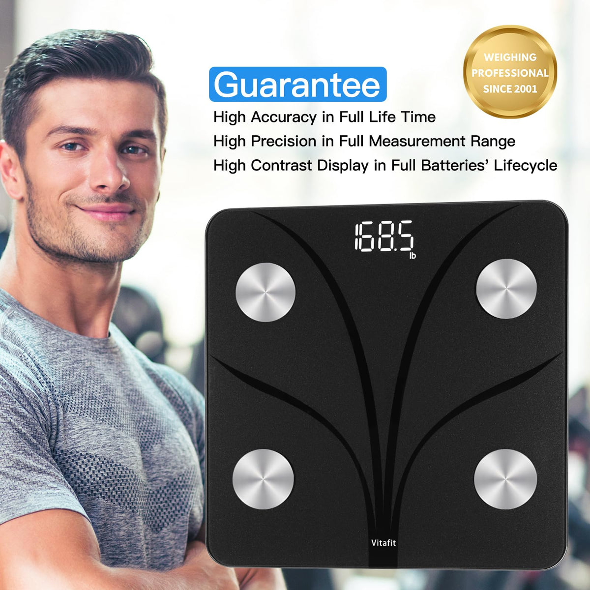 Smart Weight Scale with BMI Body Fat and Muscle, 400lb, Black K855640