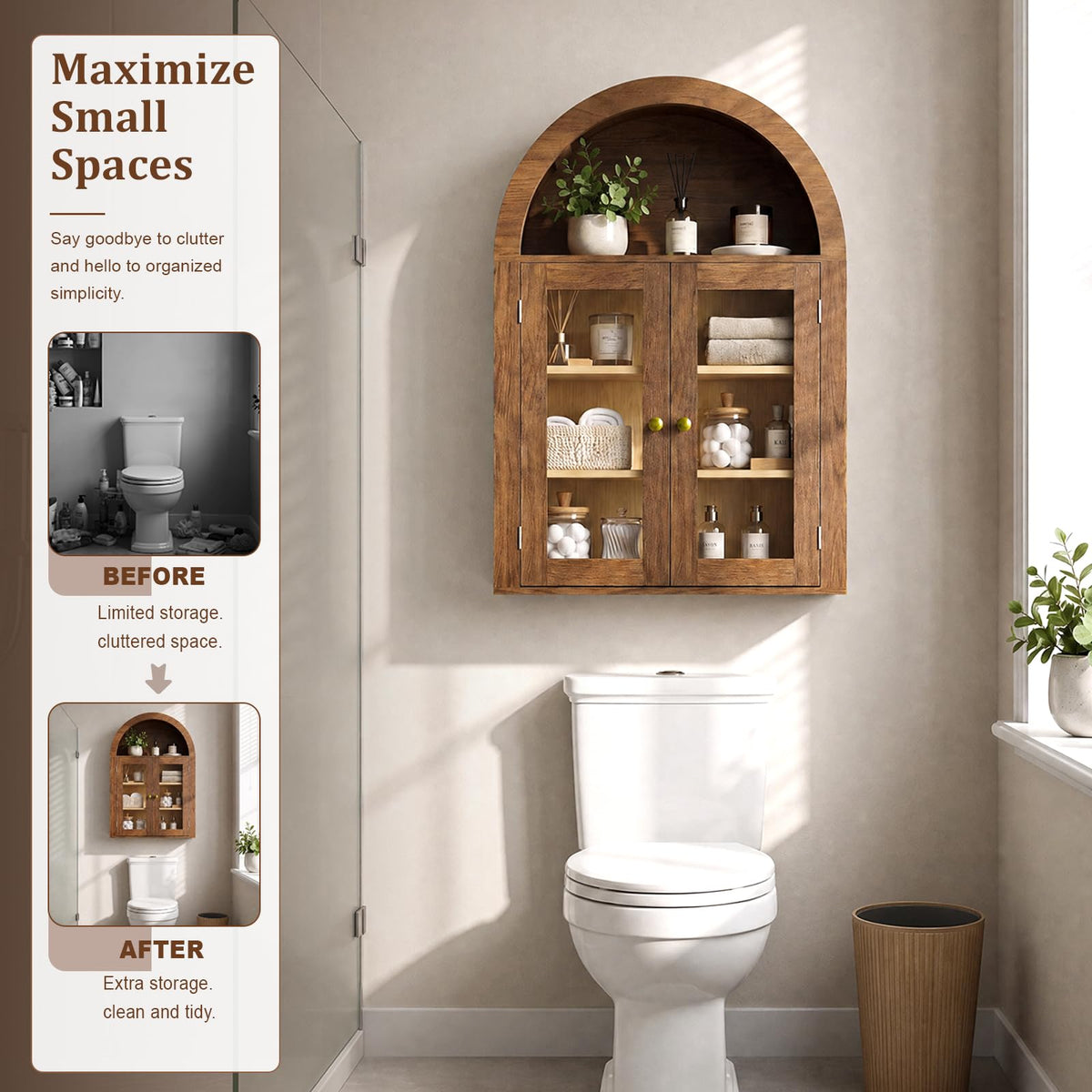 Wall Mount Medicine Cabinet with Glass Doors and Adjustable Shelves B3691