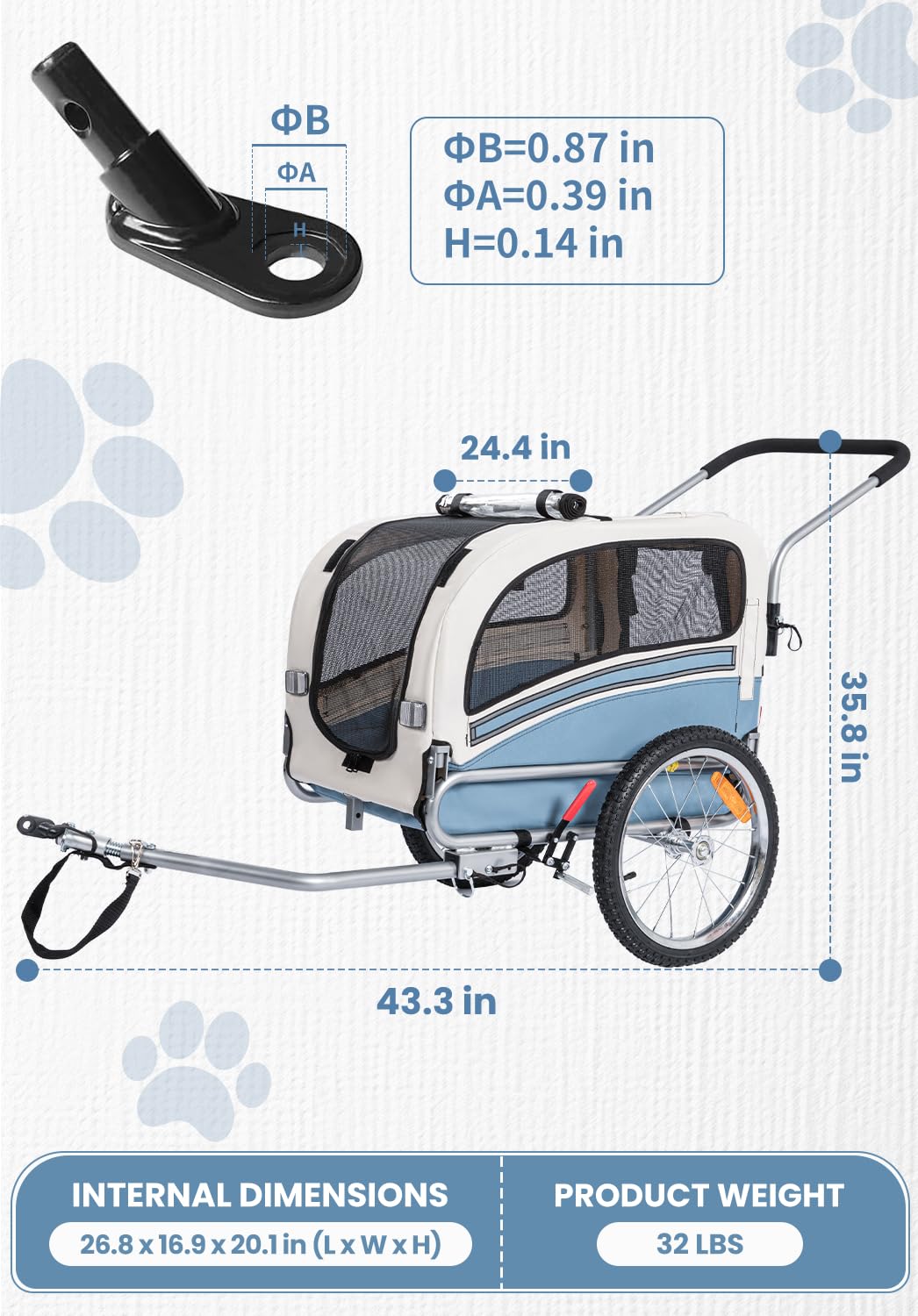 2 in 1 Pet Bicycle Trailer with 6" Stroller Wheel Y268