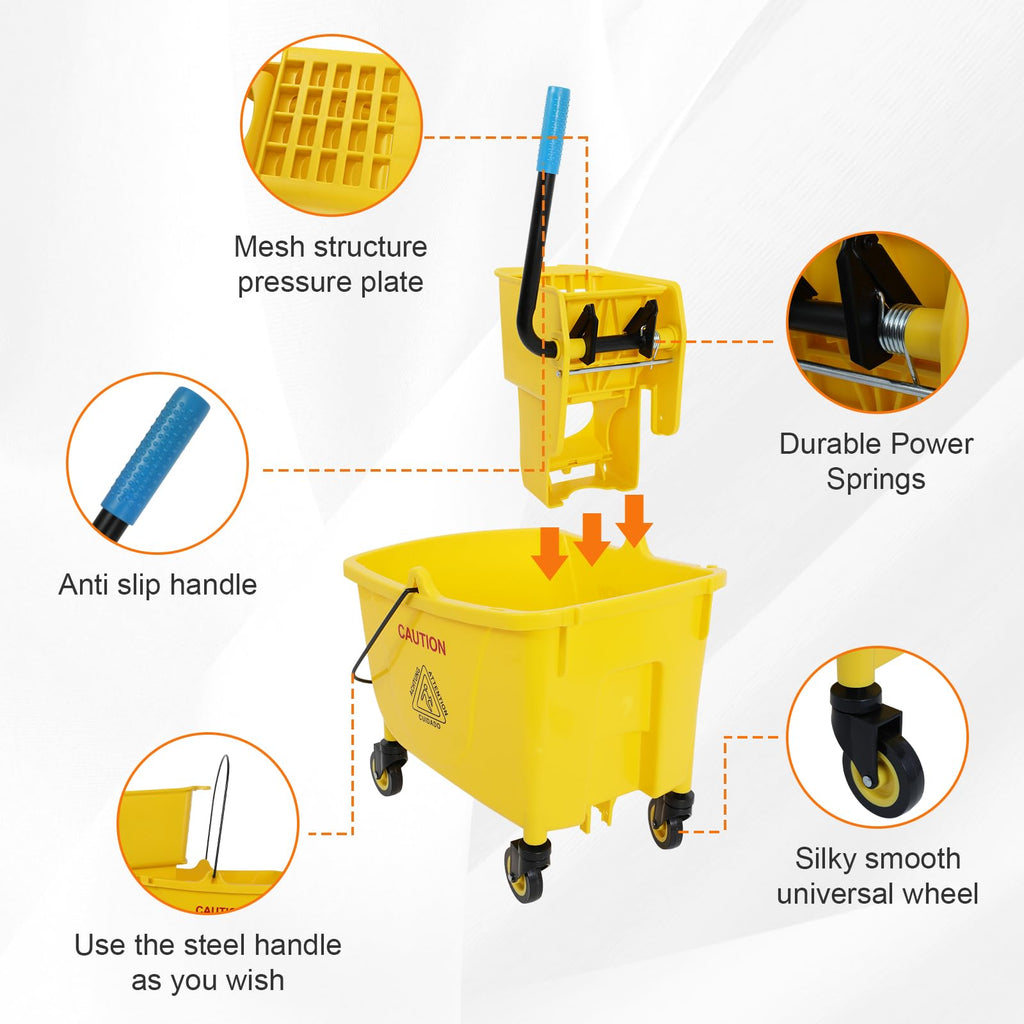 Commercial Mop Bucket with Wringer, 35 Quart Mop and Bucket Set F44148