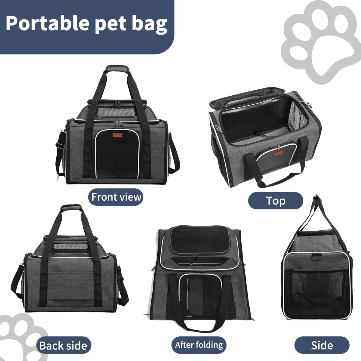 19" Large Soft-Sided Pet Carrier with Mesh, Grey Z1324