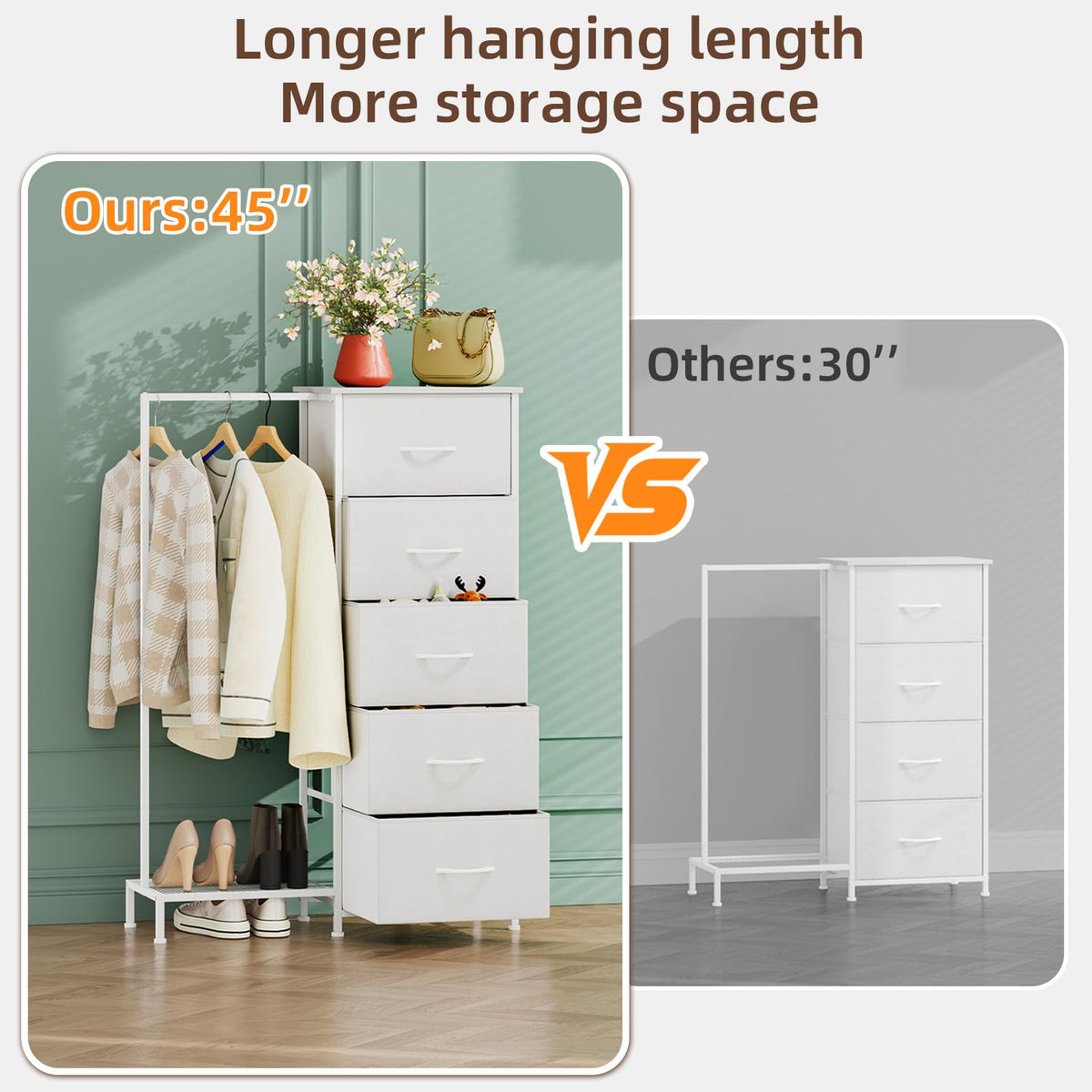 Dresser with Hanging Rack, 5 Drawers L553401