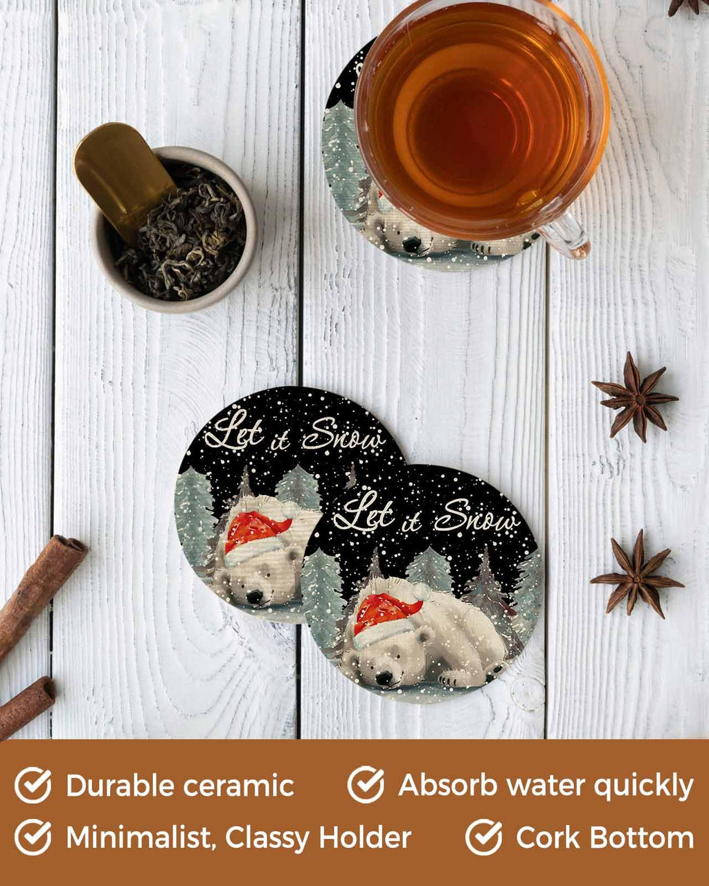 Set of 4 Absorbent Ceramic Stone Coasters with Holder Y9319