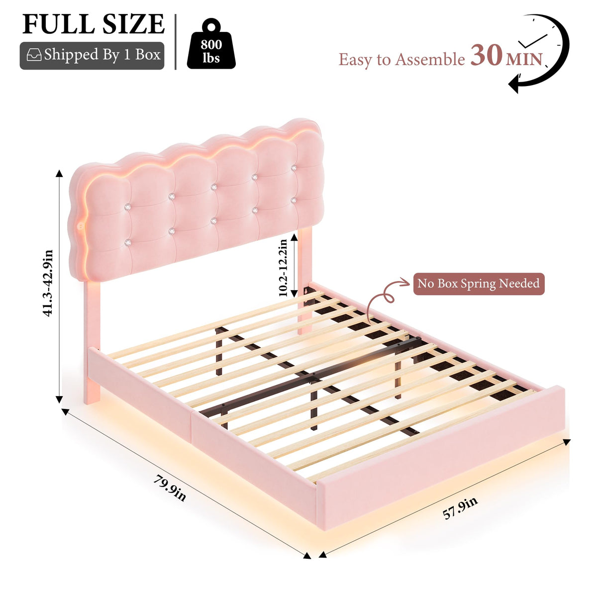 Full Size LED Bed Frame with Charging Station Headboard V9718