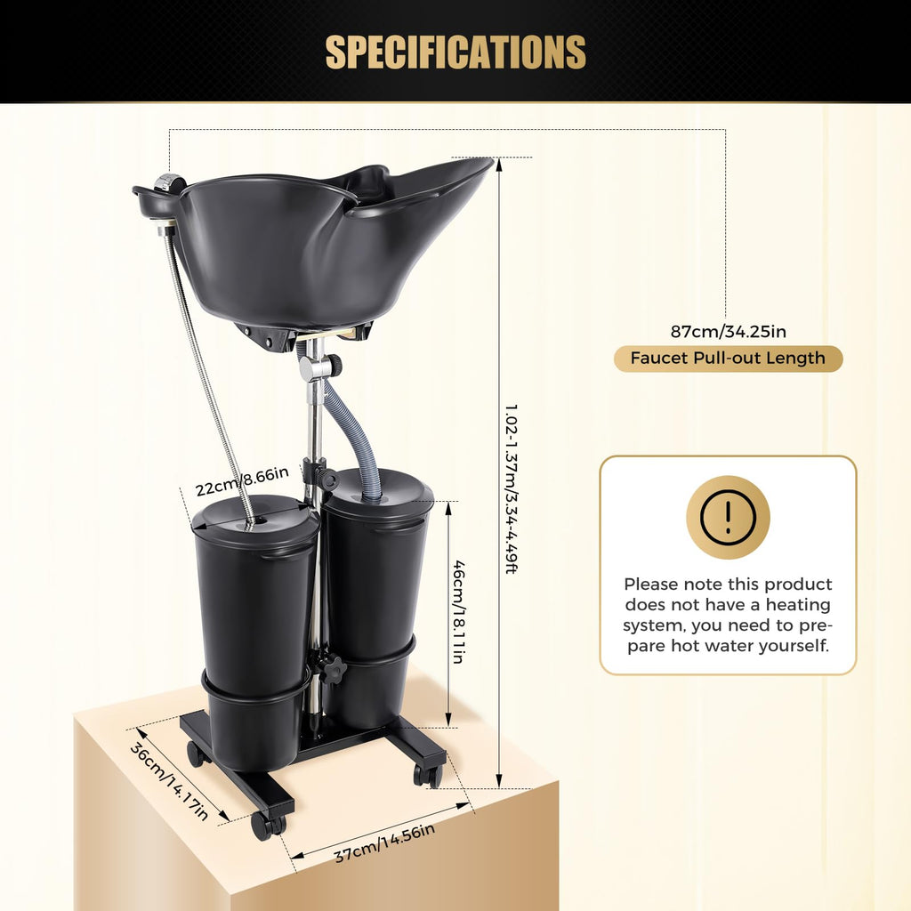 Electric Portable Height Adjustable Shampoo Bowl with Dual 10L Buckets W89830