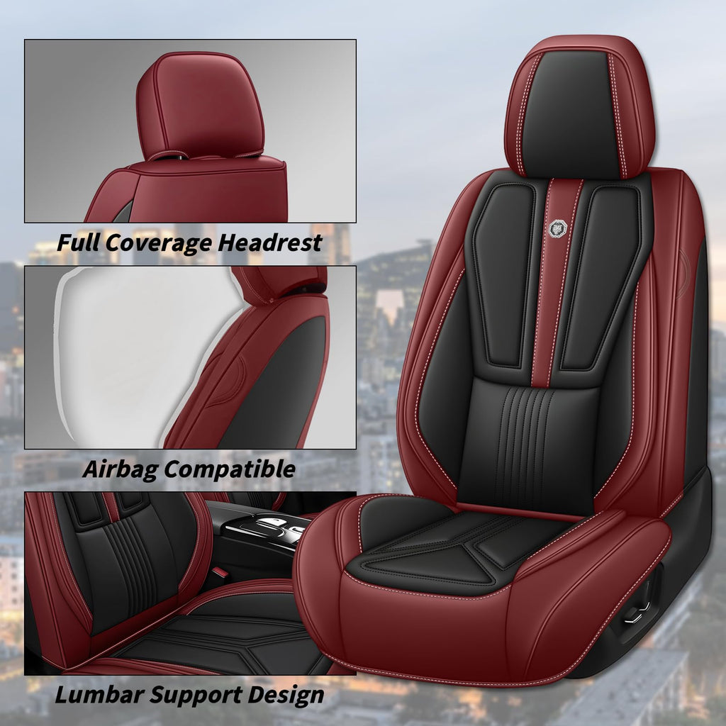 Black Red Nappa Leather 5 Seats Full Set Car Seat Covers G830