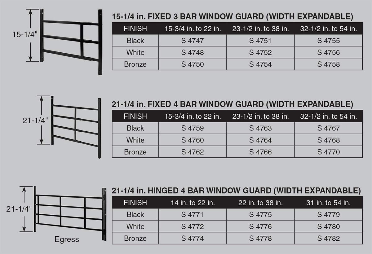 Adjustable 4-Bar Window Security Grill L281